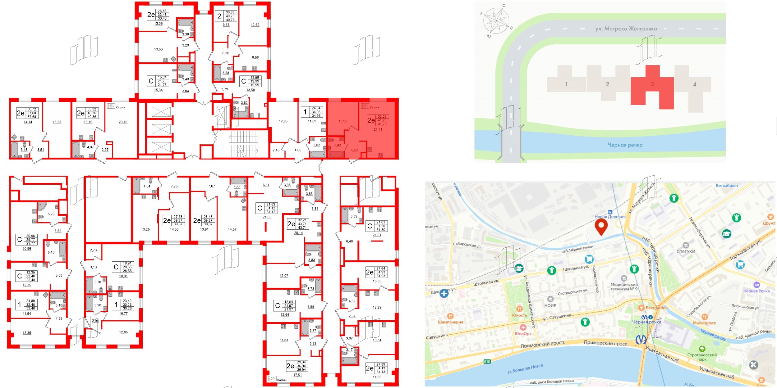 Апартаменты в ЖК «Зум Черная речка», 1 комнатные, 41.7 м², 13 этаж