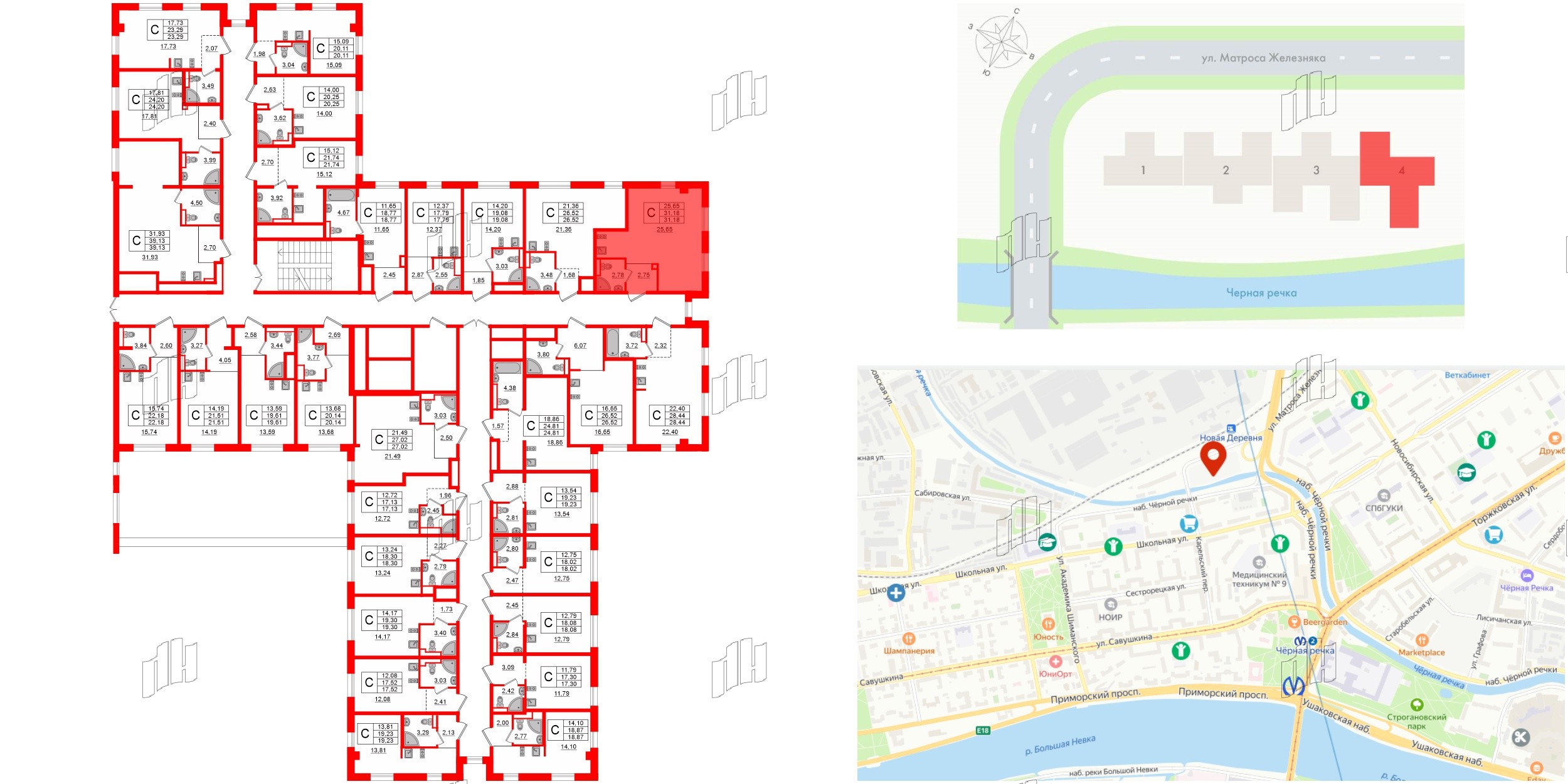 Апартаменты в ЖК ZOOM Черная речка, студия, 31.18 м², 3 этаж