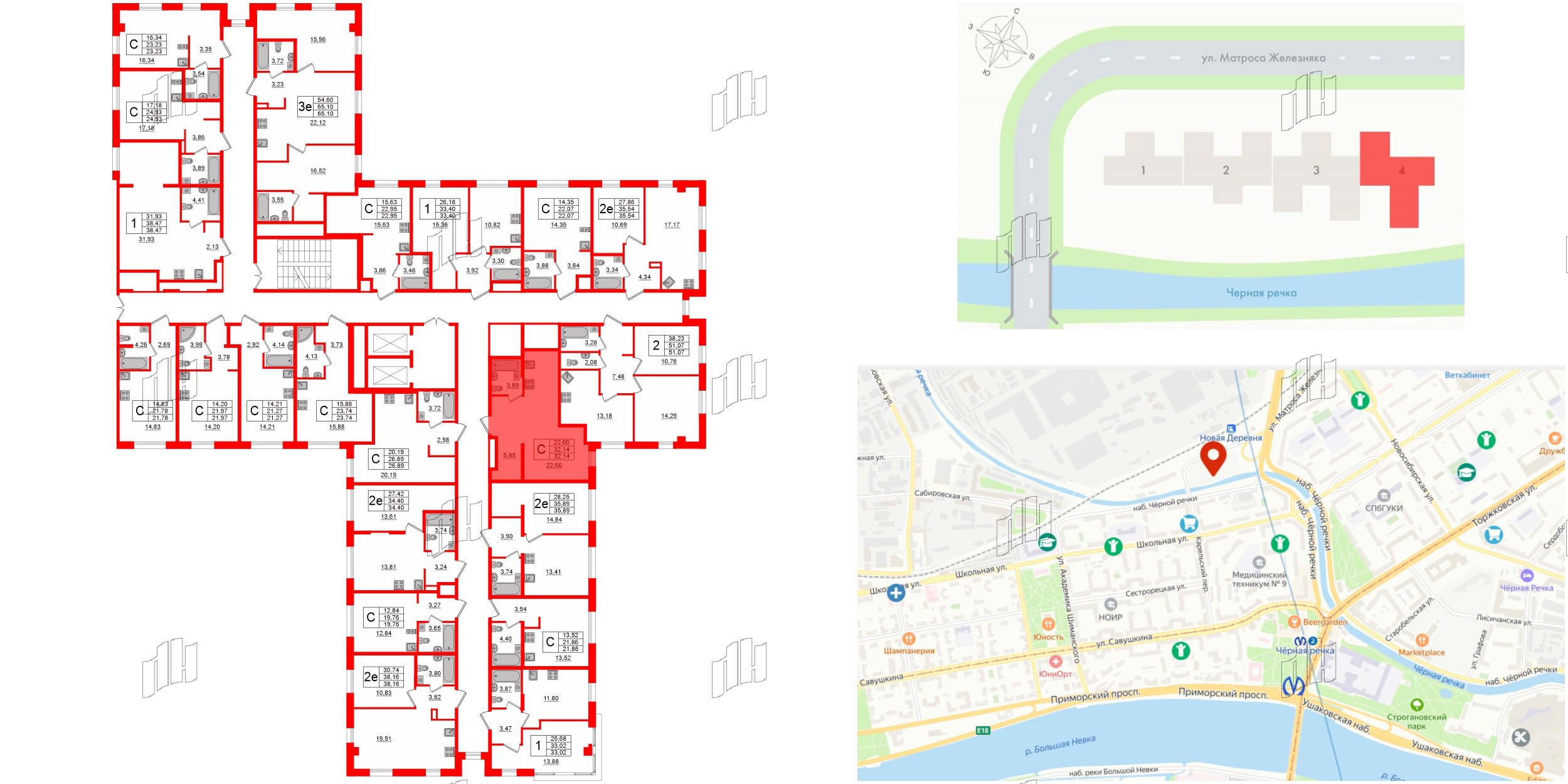 Апартаменты в ЖК ZOOM Черная речка, студия, 32.14 м², 6 этаж