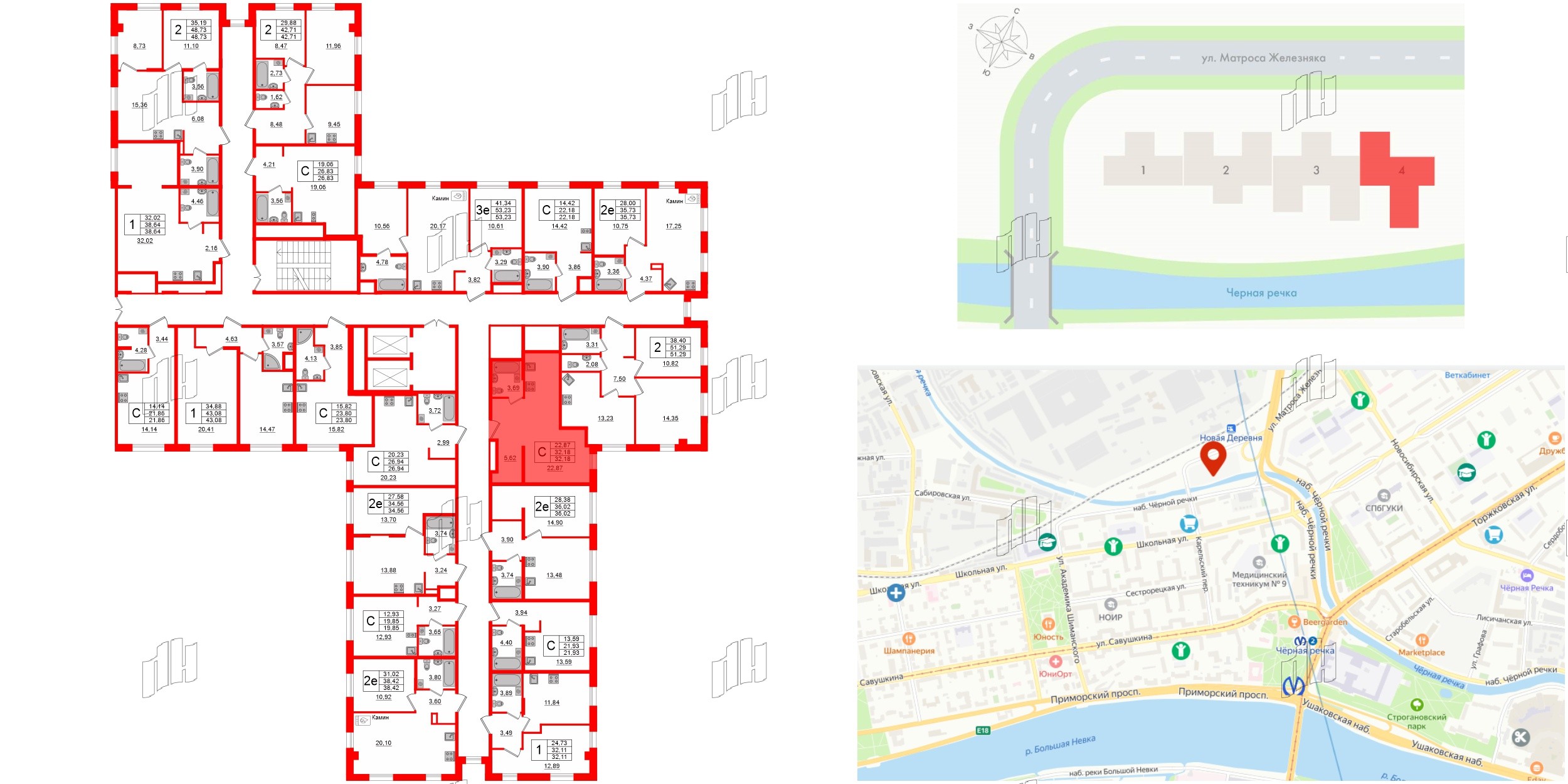 Апартаменты в ЖК ZOOM Черная речка, студия, 32.18 м², 13 этаж