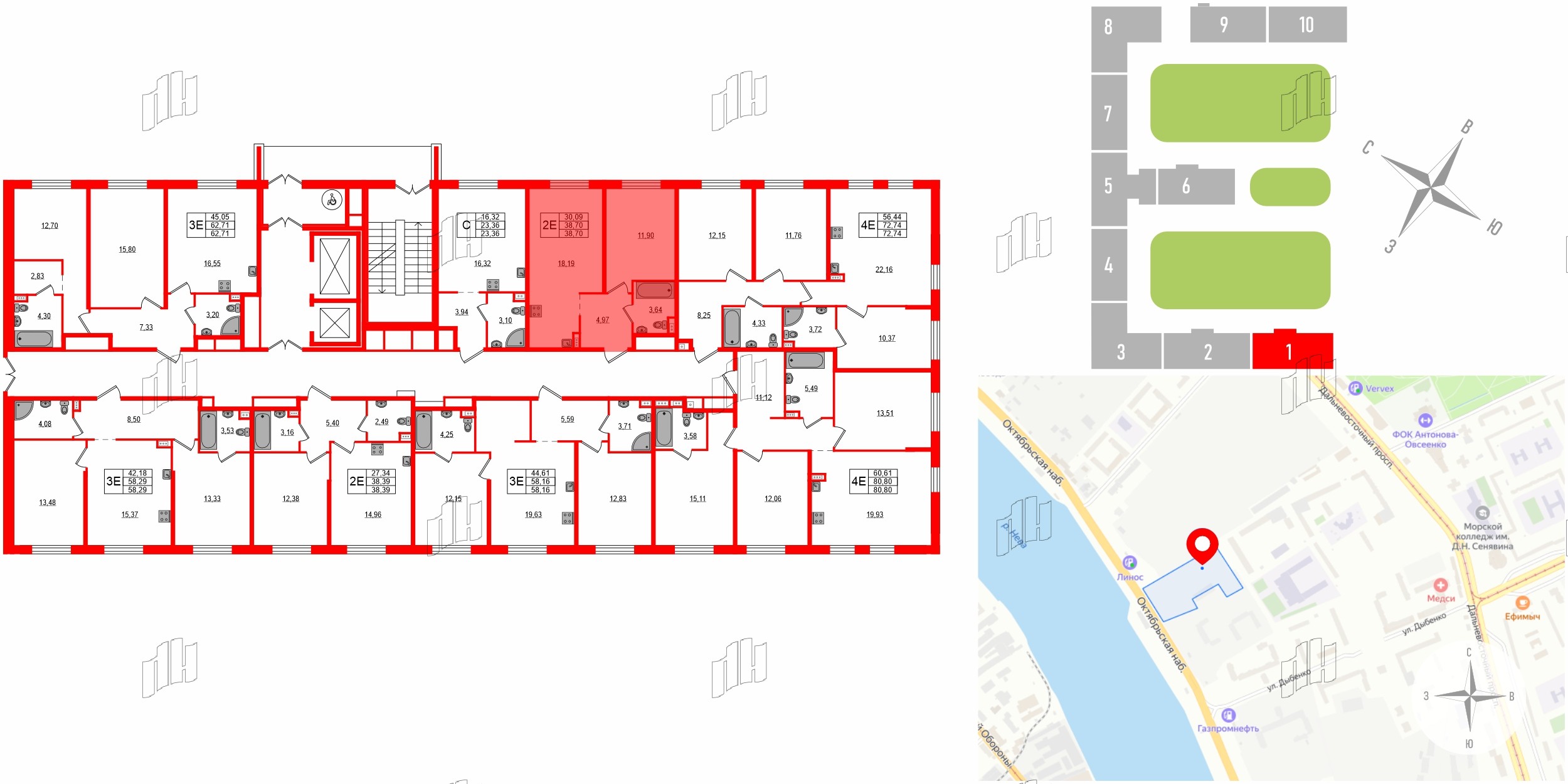 Апартаменты в ЖК ZOOM на Неве, 1 комнатные, 38.7 м², 11 этаж