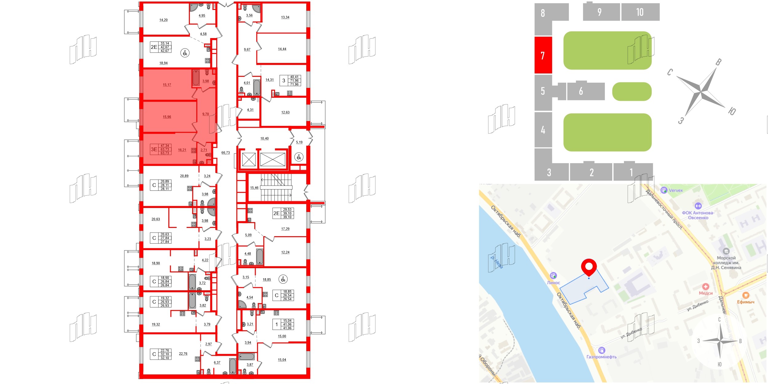 Апартаменты в ЖК «Зум на Неве», 2 комнатные, 63.73 м², 2 этаж