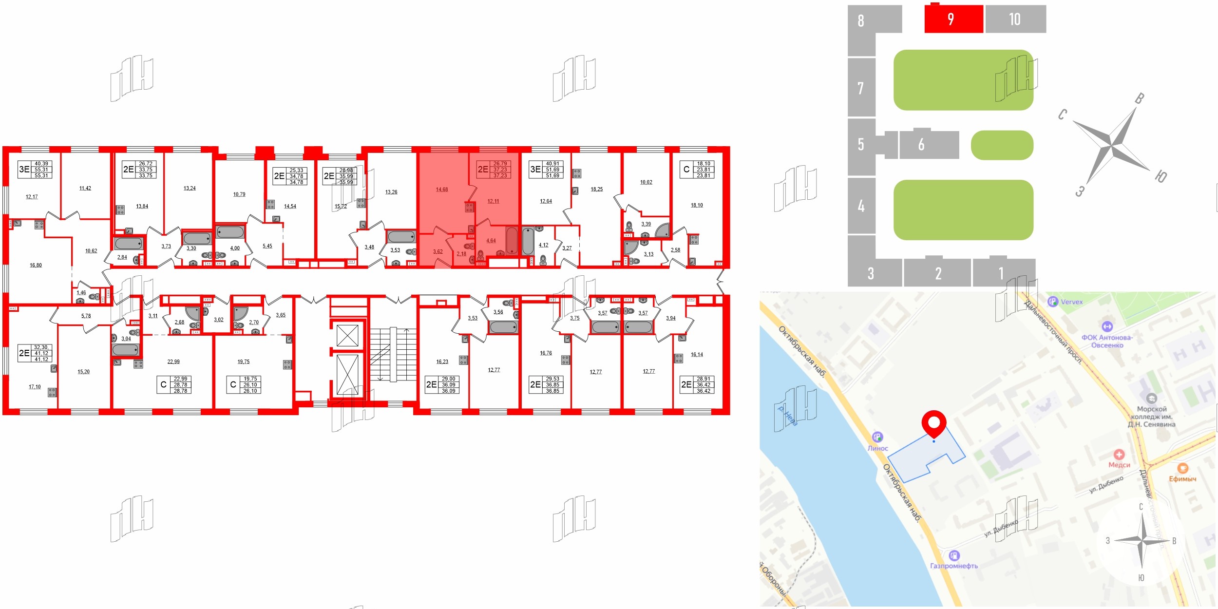 Апартаменты в ЖК ZOOM на Неве, 1 комнатные, 37.23 м², 11 этаж