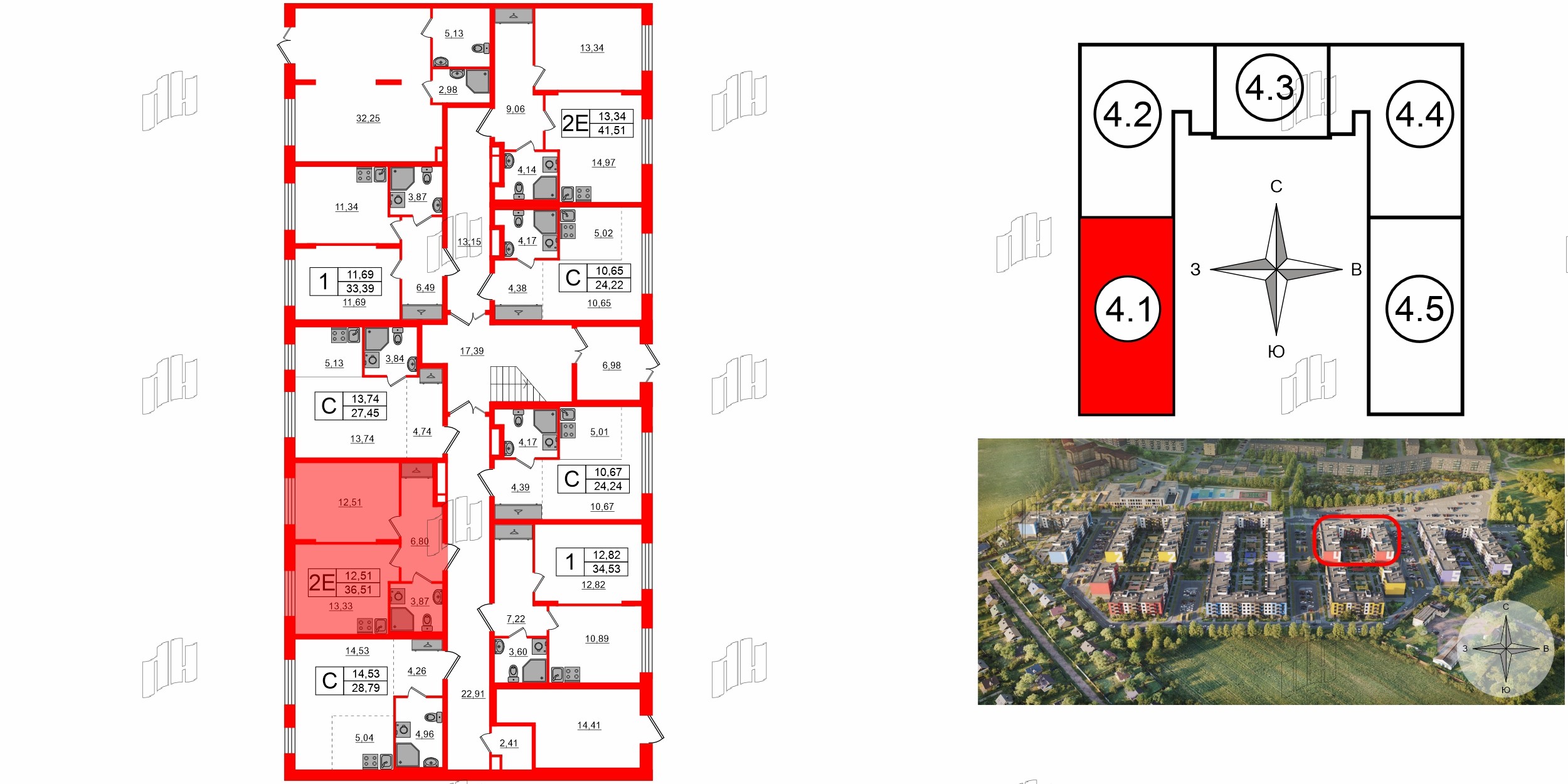 Квартира в ЖК «Аннино Сити», 1 комнатная, 36.51 м², 1 этаж