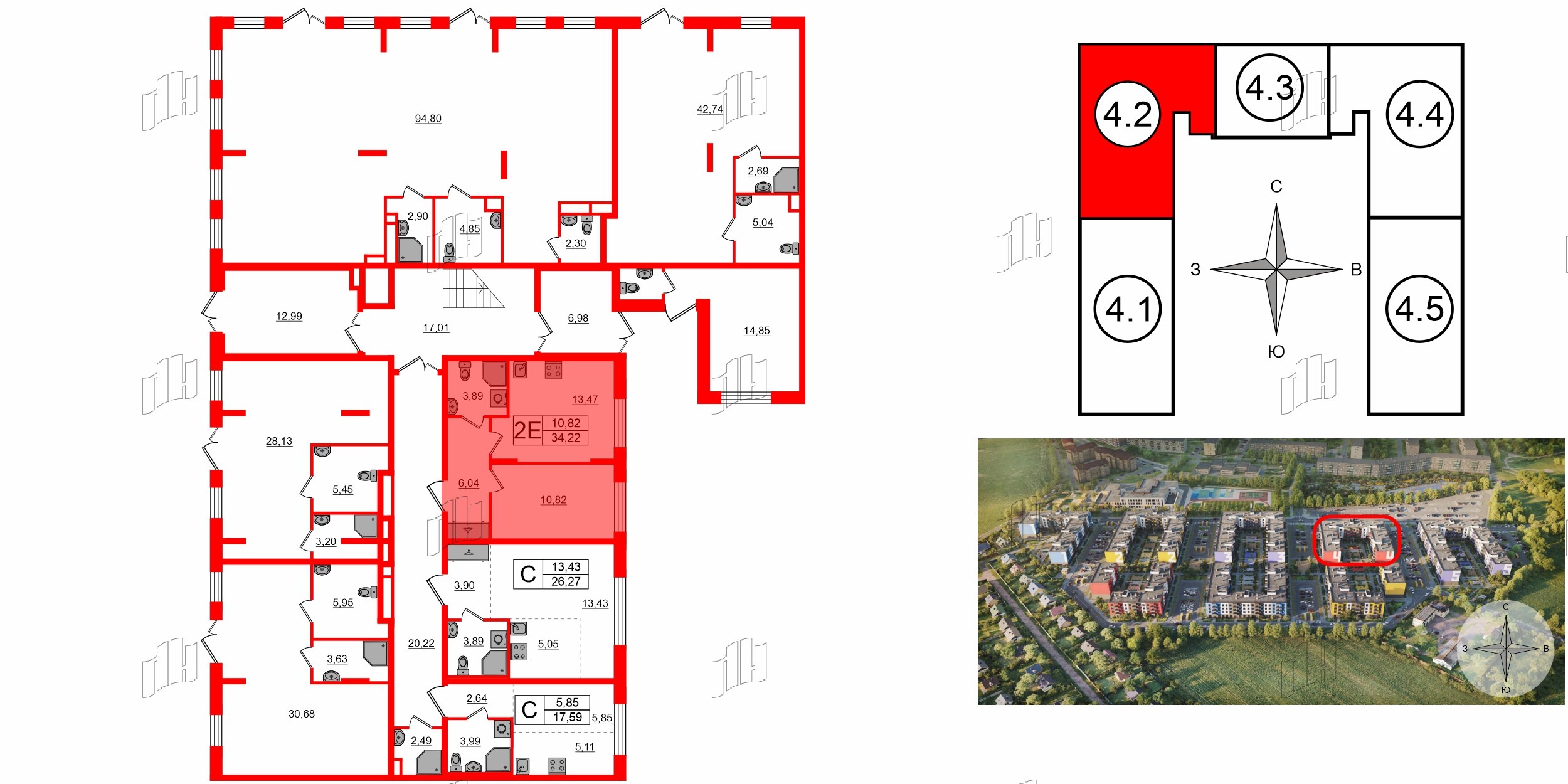 Квартира в ЖК «Аннино Сити», 1 комнатная, 34.22 м², 1 этаж