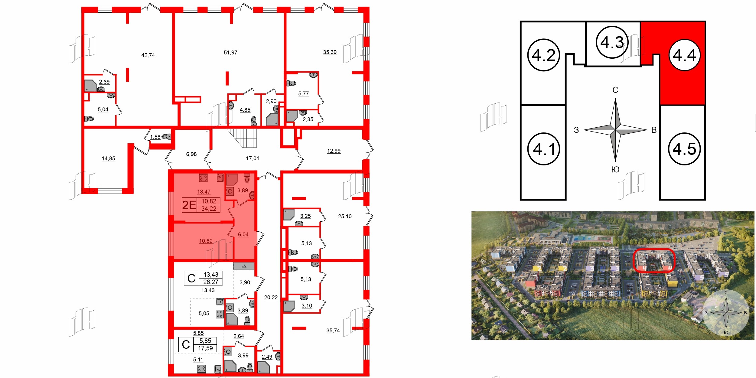 Квартира в ЖК «Аннино Сити», 1 комнатная, 34.22 м², 1 этаж