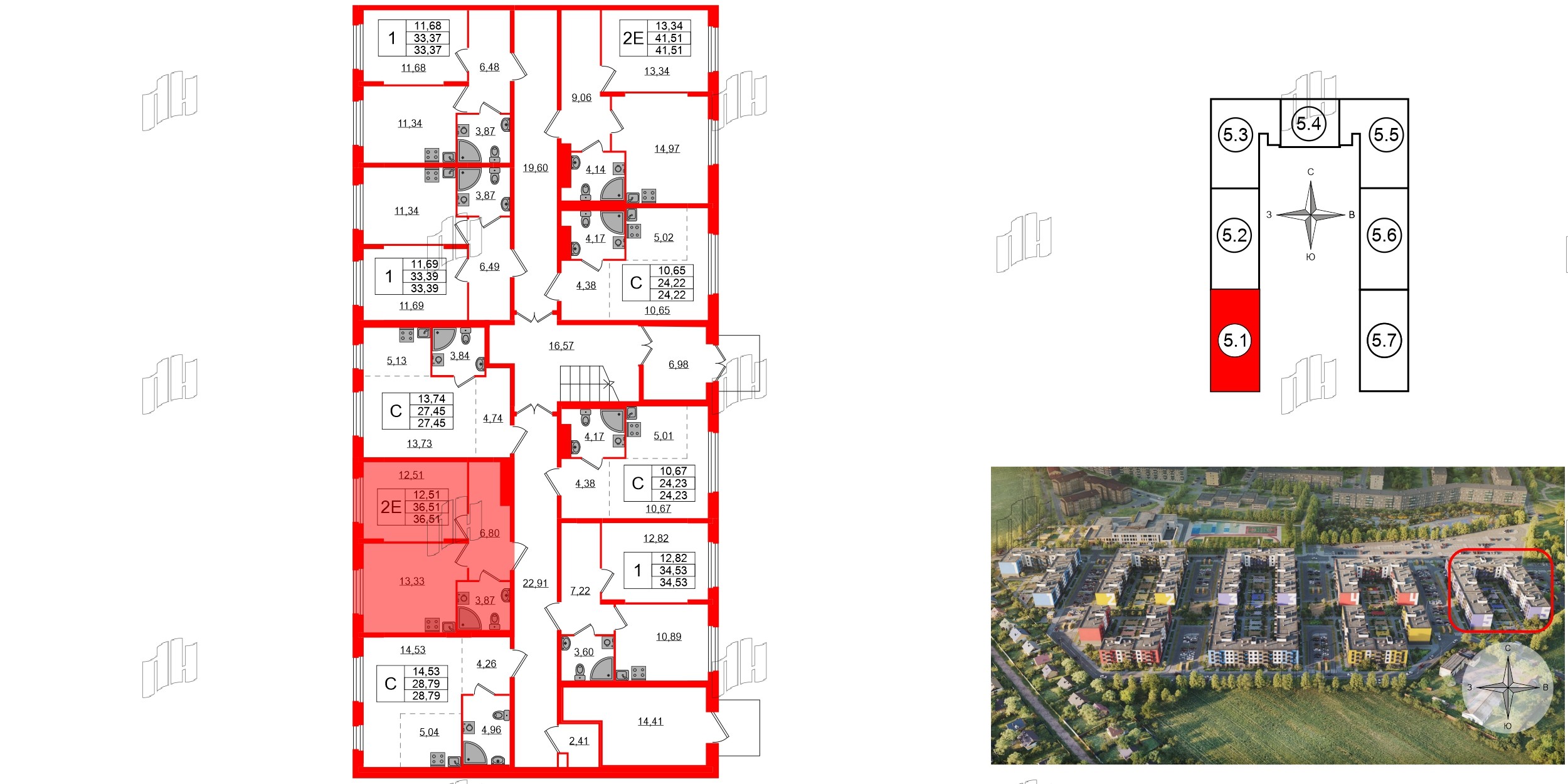 Квартира в ЖК «Аннино Сити», 1 комнатная, 36.51 м², 1 этаж