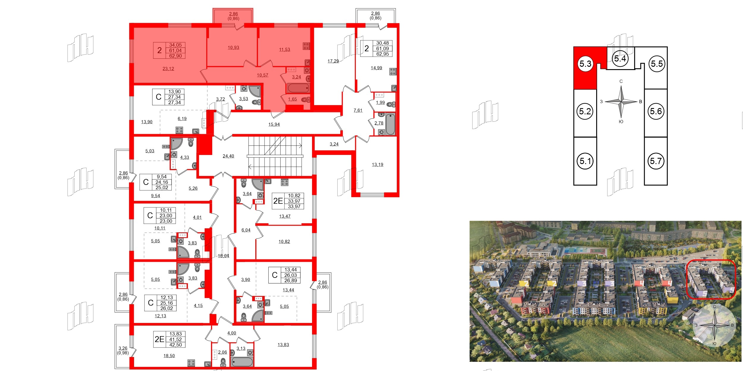 Квартира в ЖК «Аннино Сити», 2 комнатная, 61.9 м², 3 этаж