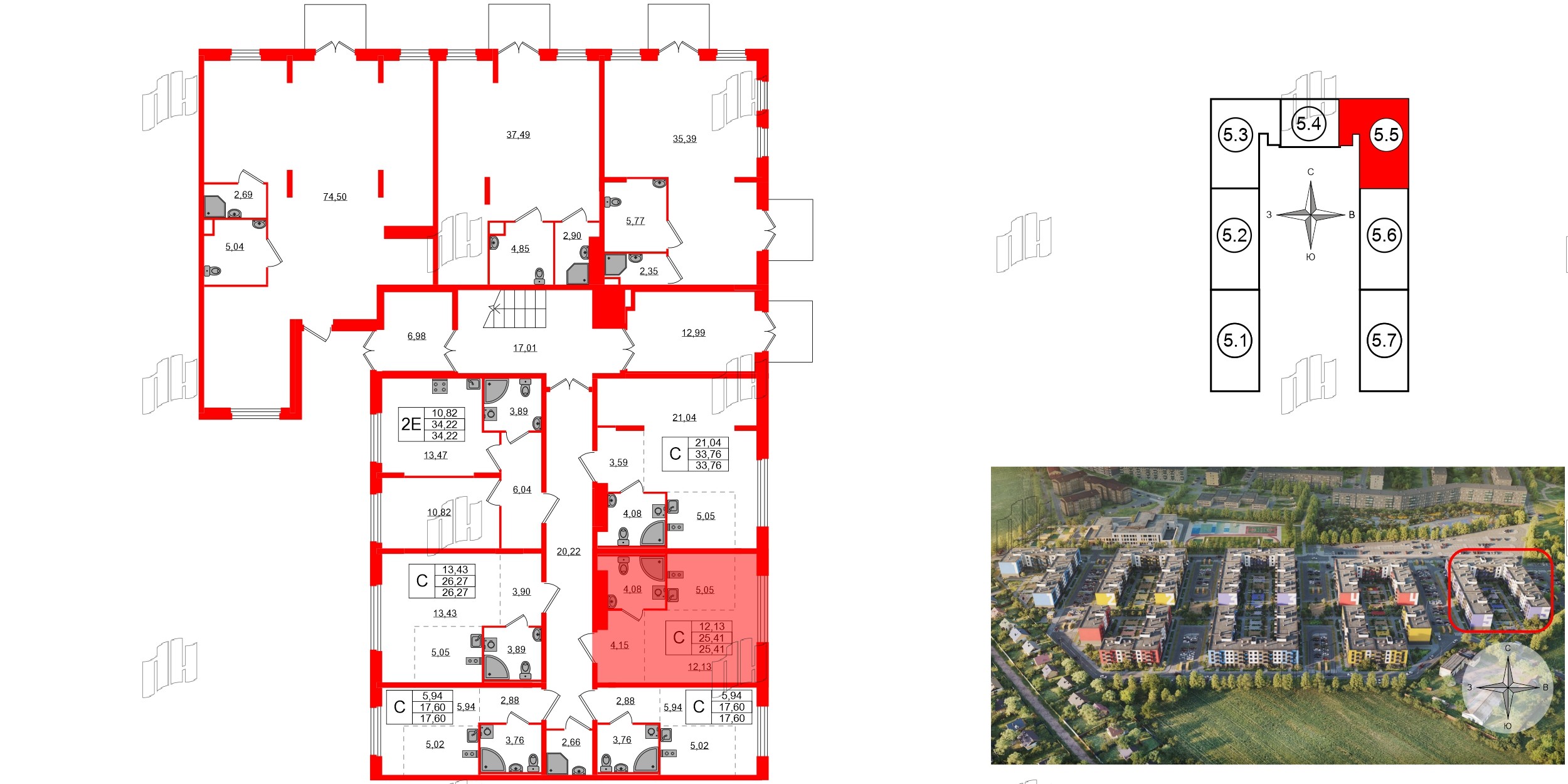 Квартира в ЖК «Аннино Сити», студия, 25.41 м², 1 этаж