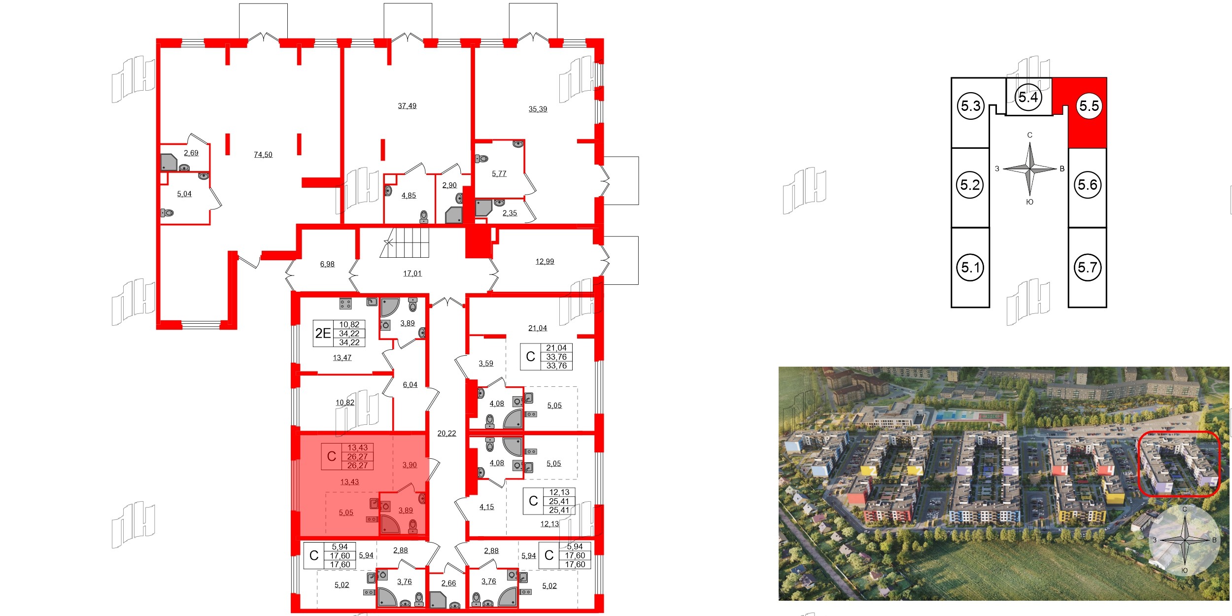 Квартира в ЖК «Аннино Сити», студия, 26.27 м², 1 этаж