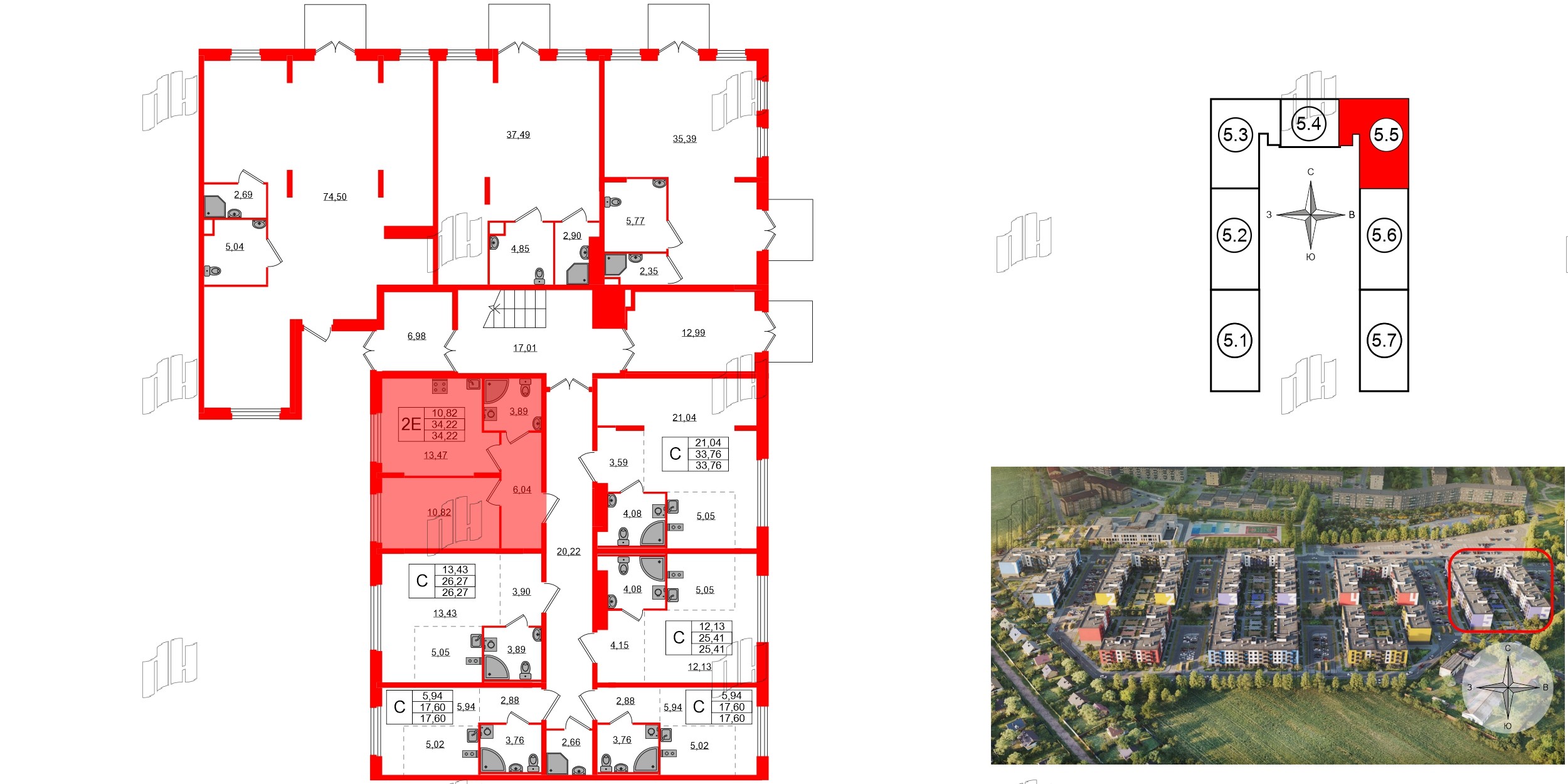 Квартира в ЖК «Аннино Сити», 1 комнатная, 34.22 м², 1 этаж