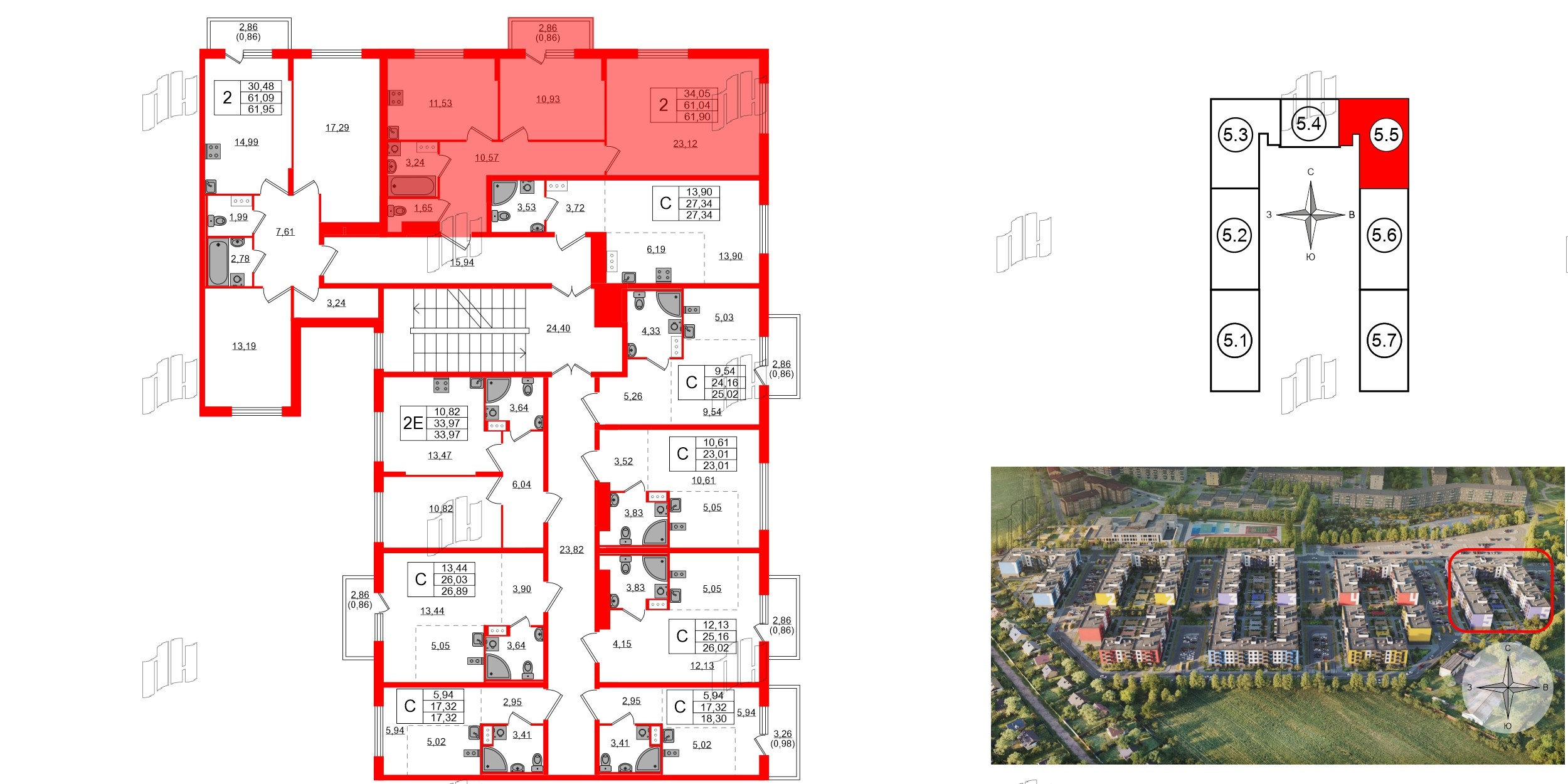 Квартира в ЖК «Аннино Сити», 2 комнатная, 61.9 м², 4 этаж