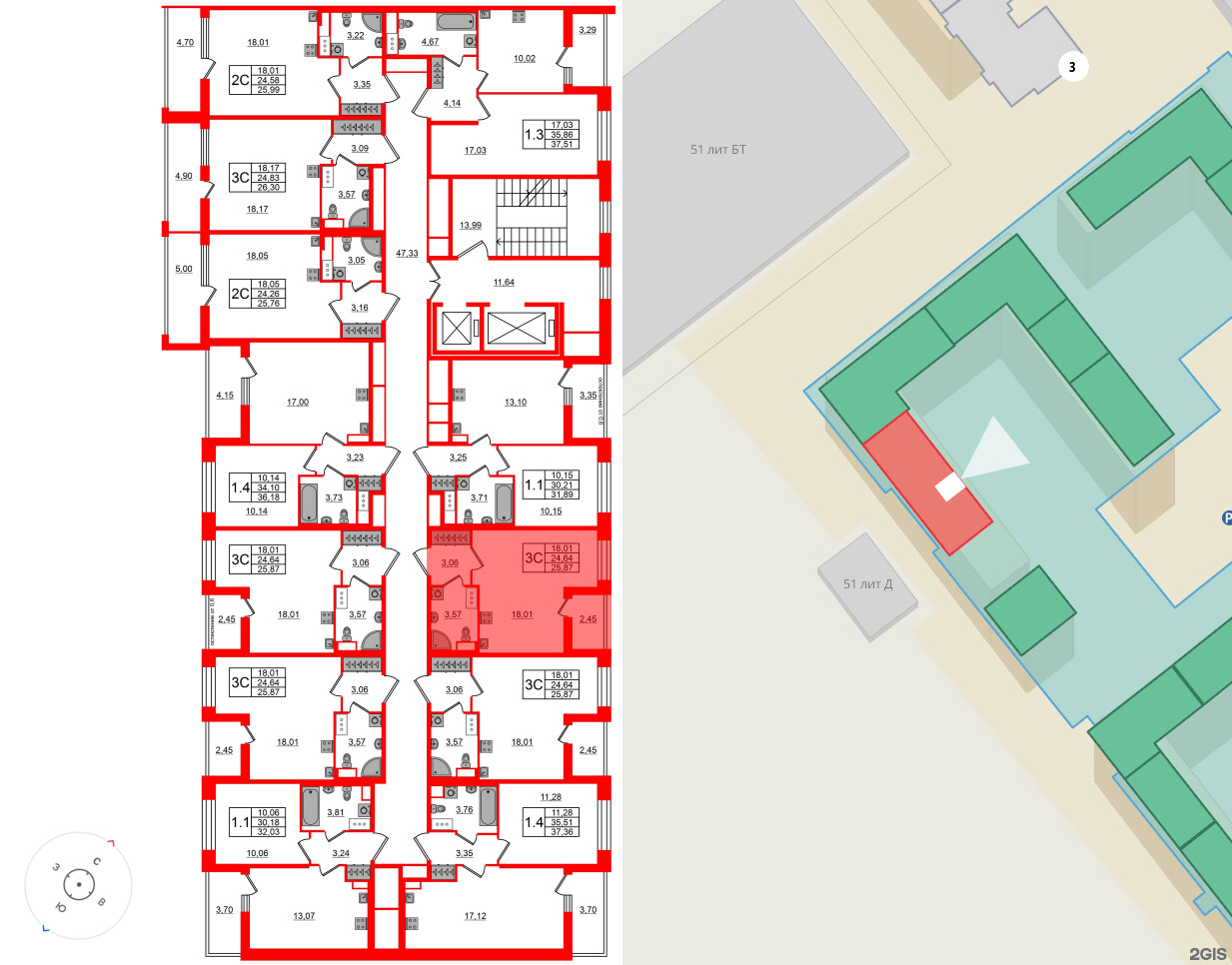Квартира в ЖК Астра Континенталь, студия, 24.64 м², 9 этаж
