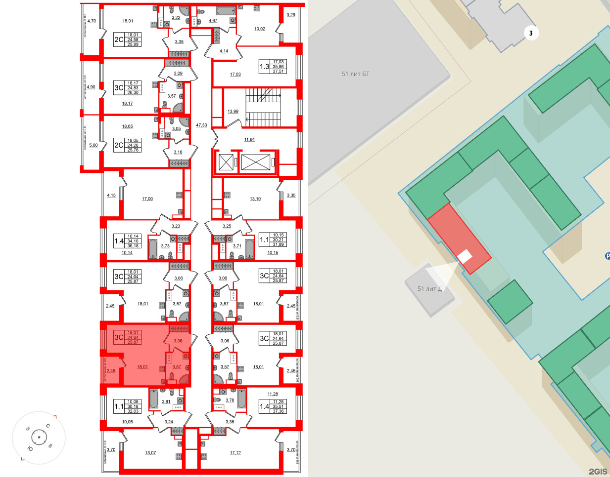 Квартира в ЖК Астра Континенталь, студия, 24.64 м², 10 этаж