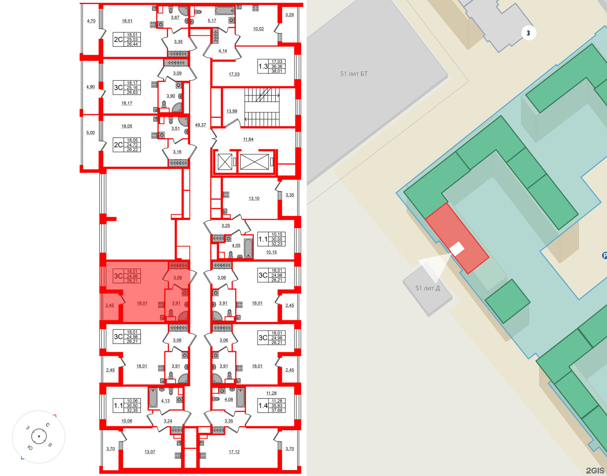 Квартира в ЖК Астра Континенталь, студия, 24.98 м², 2 этаж
