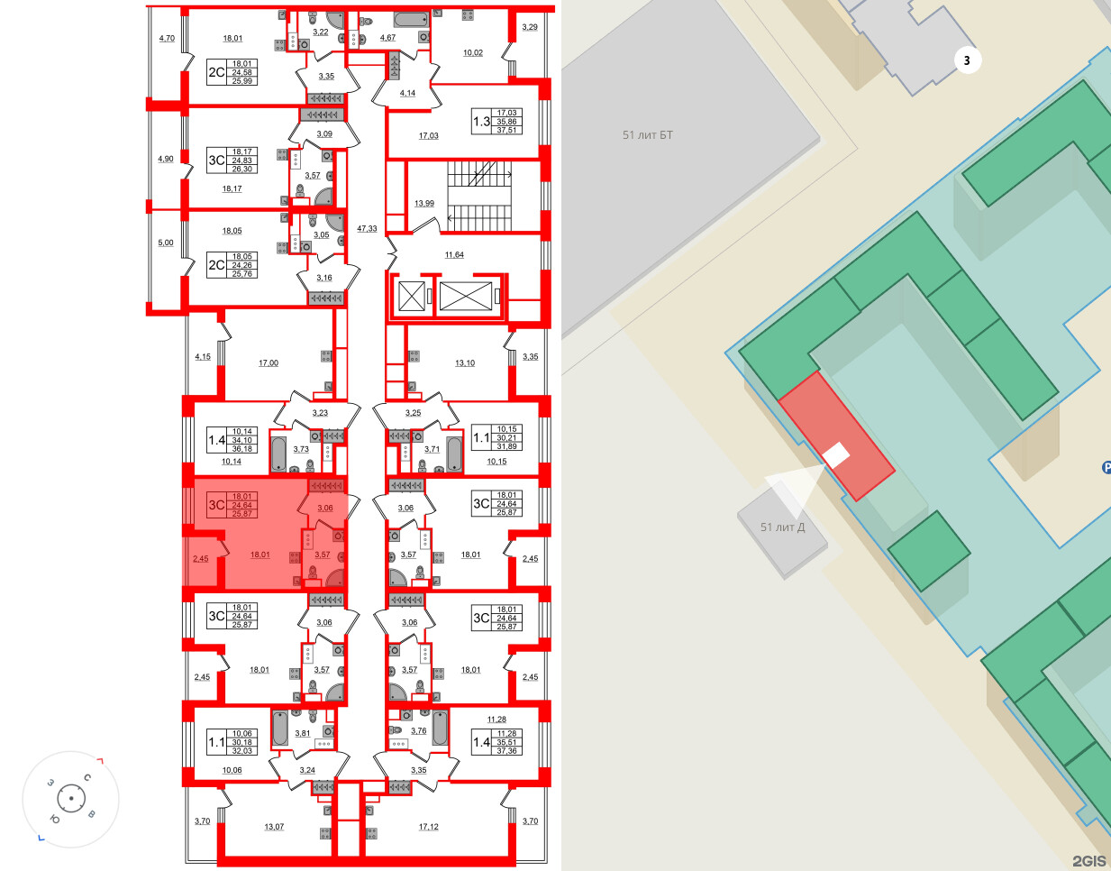 Квартира в ЖК Астра Континенталь, студия, 24.64 м², 4 этаж