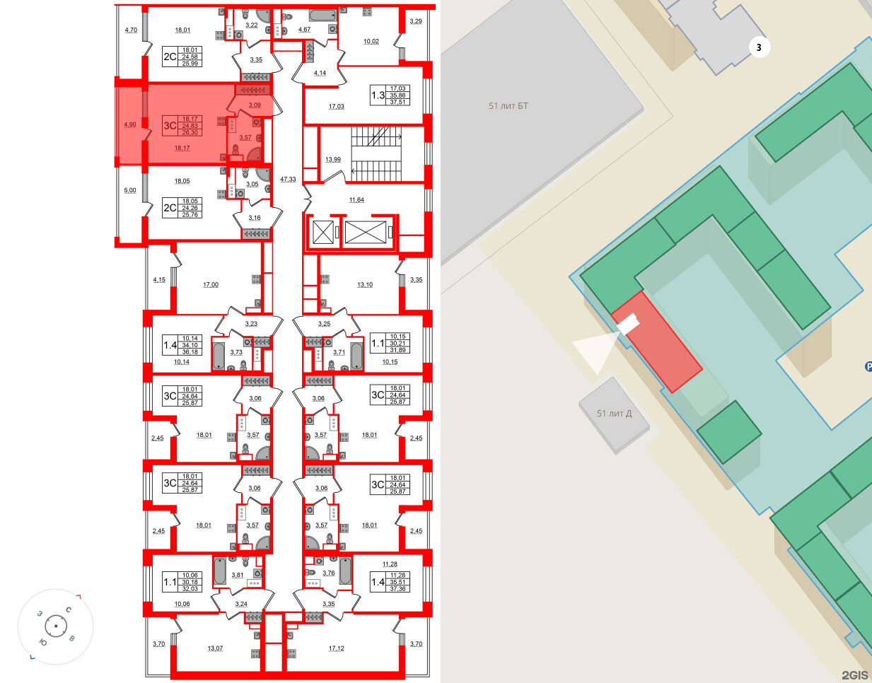 Квартира в ЖК Астра Континенталь, студия, 24.83 м², 11 этаж