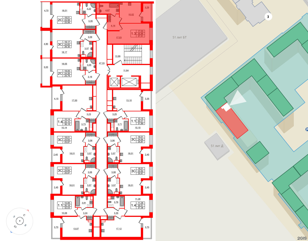 Квартира в ЖК Астра Континенталь, 1 комнатная, 35.86 м², 11 этаж
