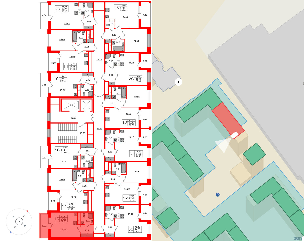 Квартира в ЖК «Астра Континенталь», студия, 21.6 м², 9 этаж