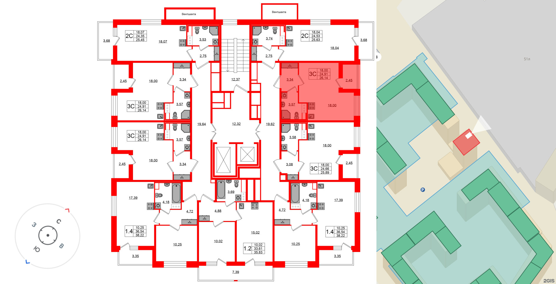 Квартира в ЖК Астра Континенталь, студия, 24.91 м², 5 этаж