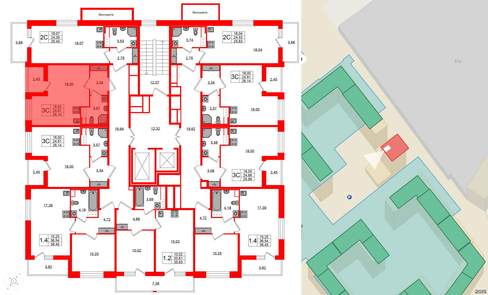 Квартира в ЖК Астра Континенталь, студия, 24.91 м², 9 этаж
