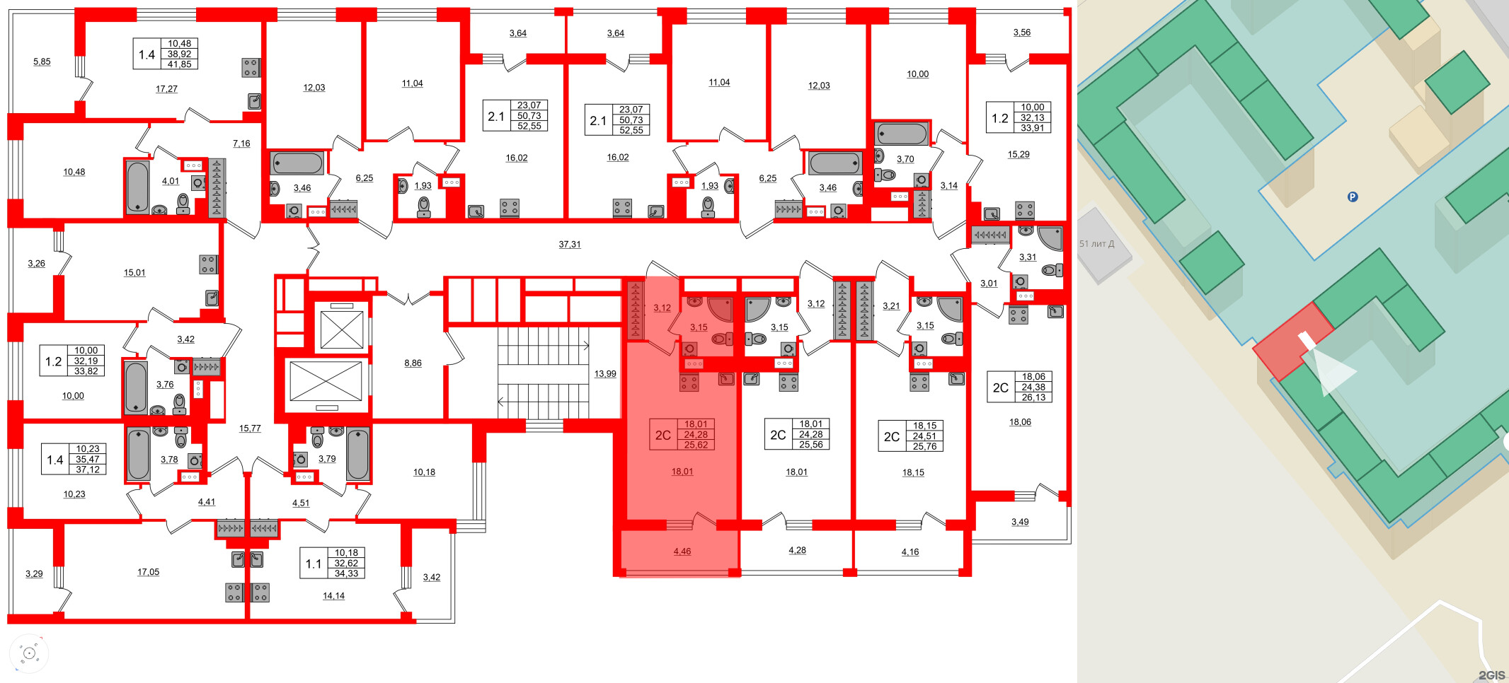 Квартира в ЖК Астра Континенталь, студия, 24.28 м², 11 этаж