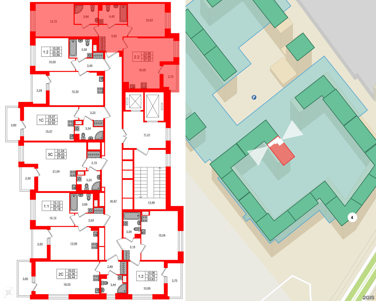 Квартира в ЖК Астра Континенталь, 2 комнатная, 55.98 м², 2 этаж