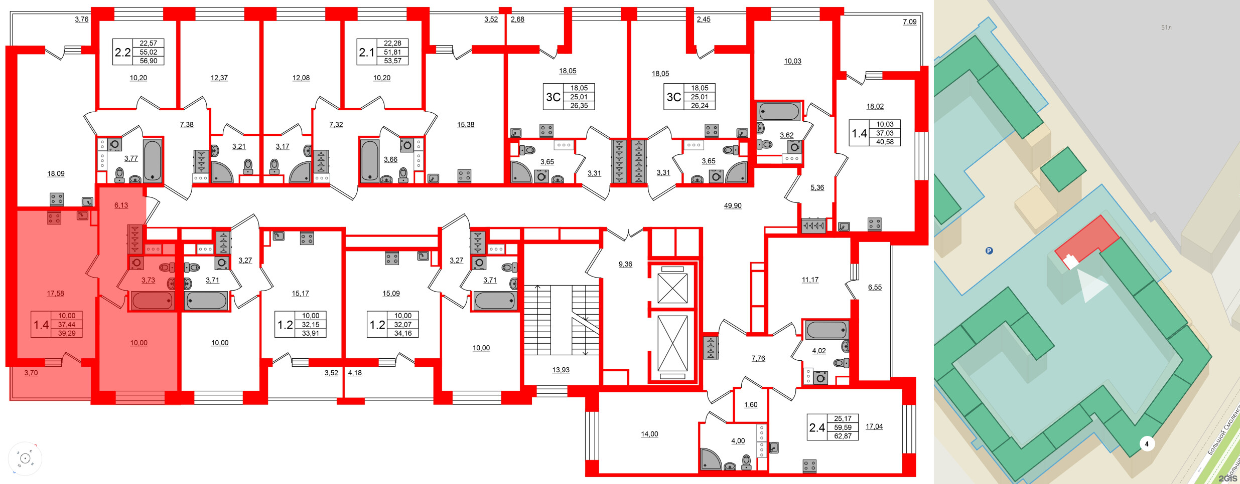 Квартира в ЖК Астра Континенталь, 1 комнатная, 37.44 м², 11 этаж
