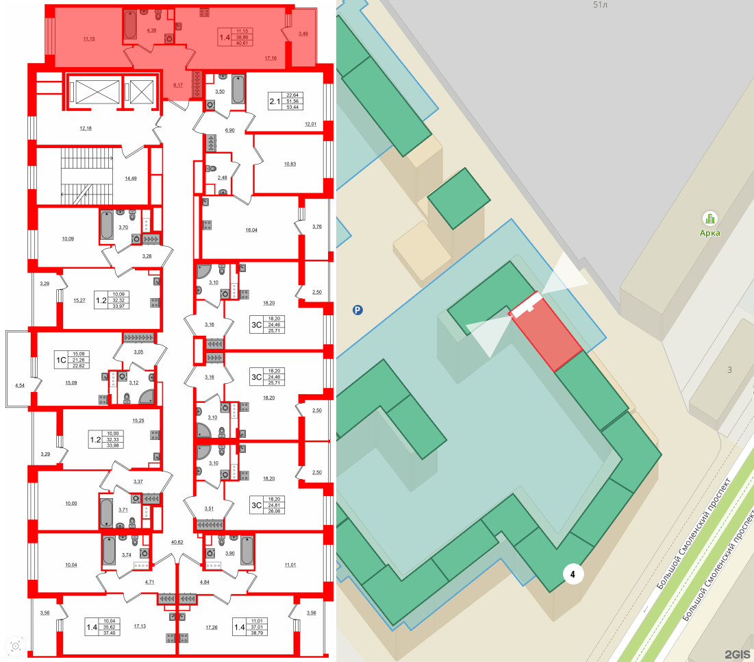 Квартира в ЖК Астра Континенталь, 1 комнатная, 38.86 м², 2 этаж