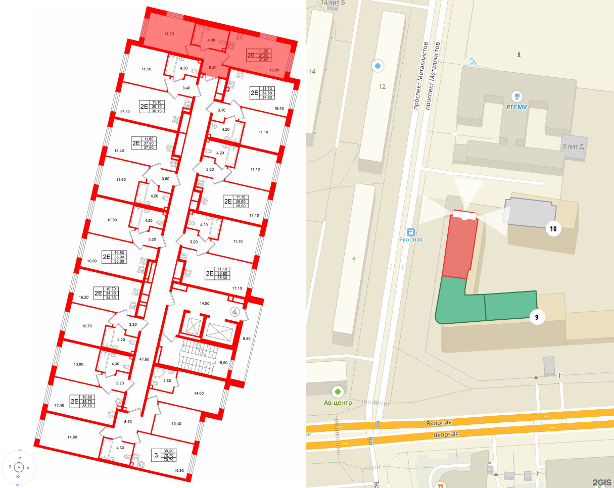 Квартира в ЖК Большая Охта, 1 комнатная, 35.6 м², 3 этаж