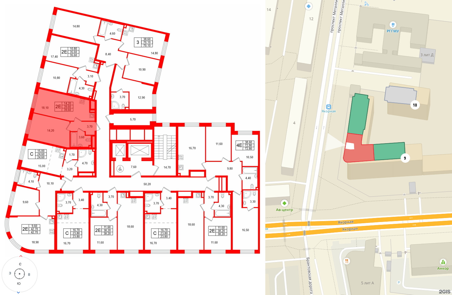 Квартира в ЖК Большая Охта, 1 комнатная, 38.2 м², 3 этаж