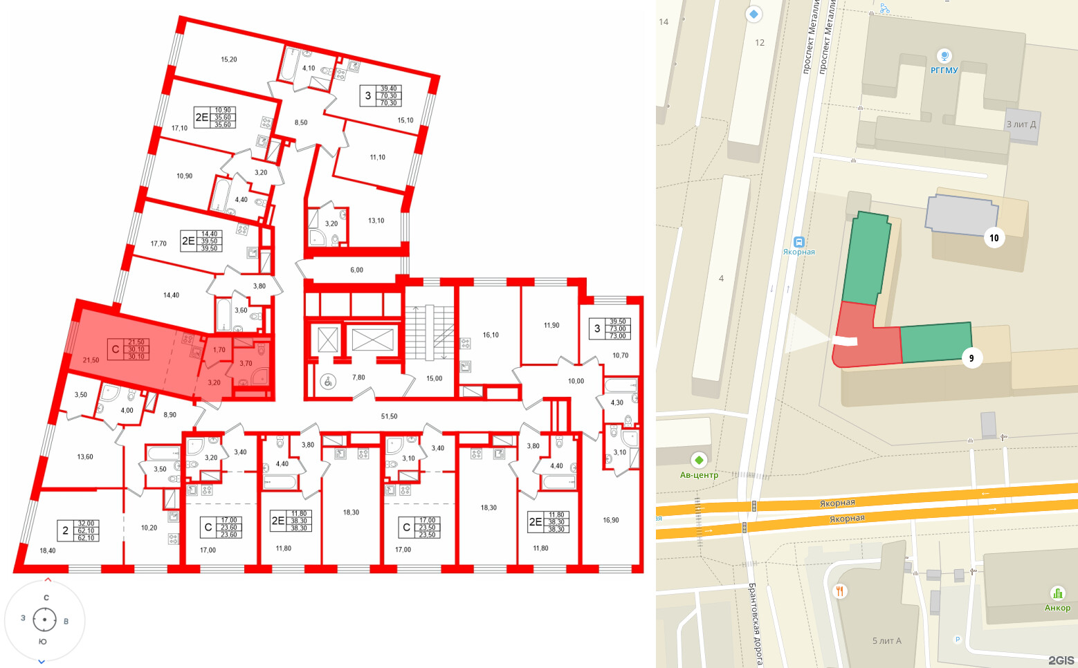 Квартира в ЖК Большая Охта, 1 комнатная, 35.6 м², 5 этаж