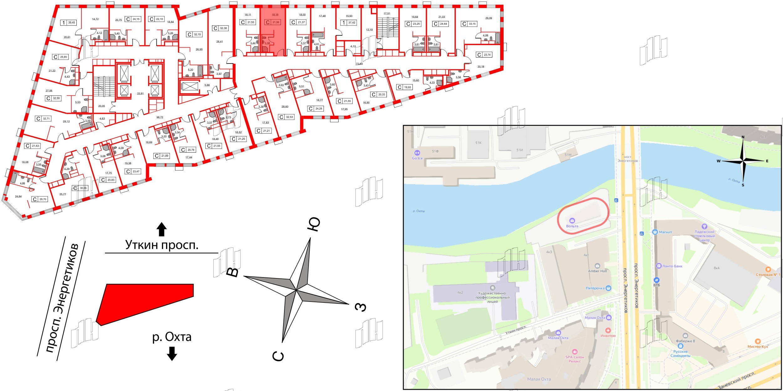 Апартаменты в ЖК Вольта, студия, 21.56 м², 13 этаж