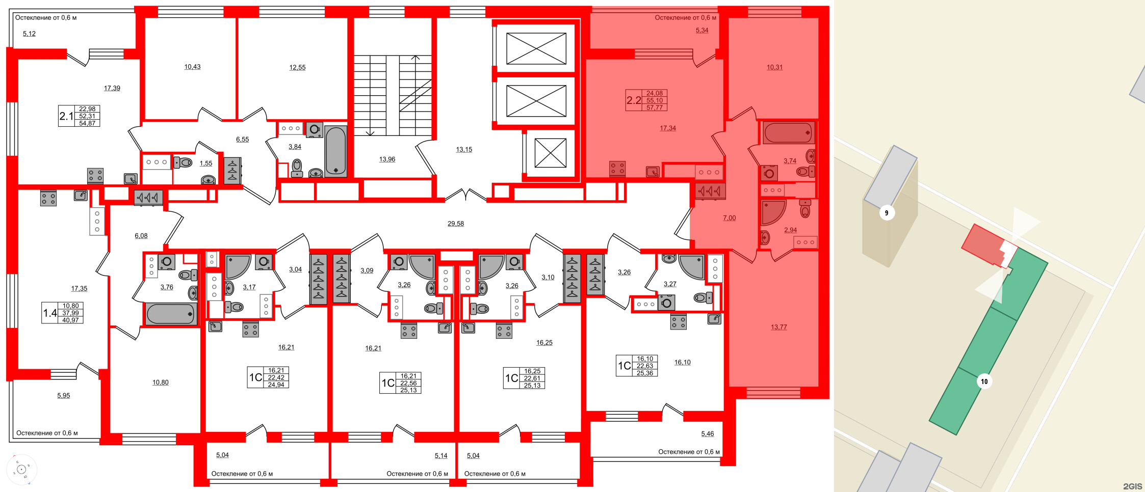 Квартира в ЖК «Город звёзд», 2 комнатная, 55.1 м², 20 этаж