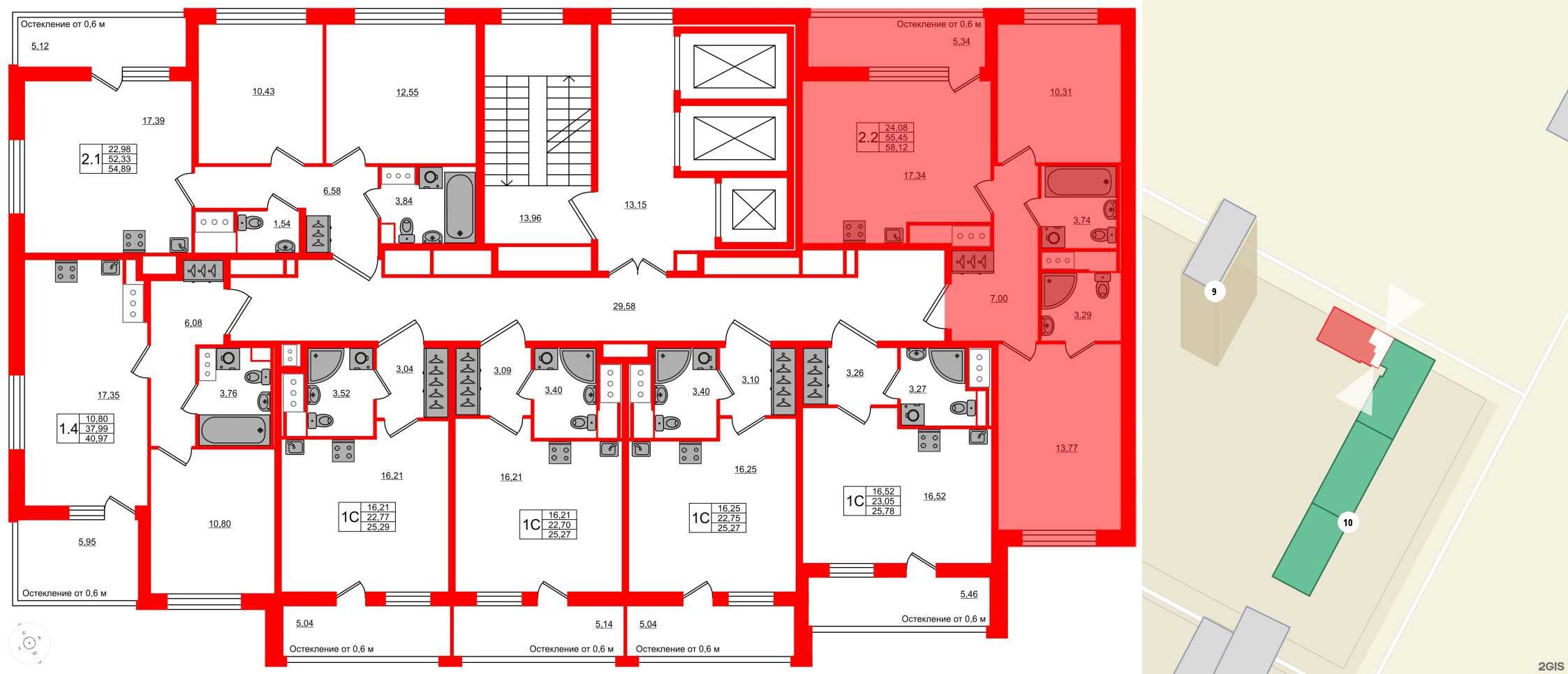 Квартира в ЖК «Город звёзд», 2 комнатная, 55.45 м², 12 этаж