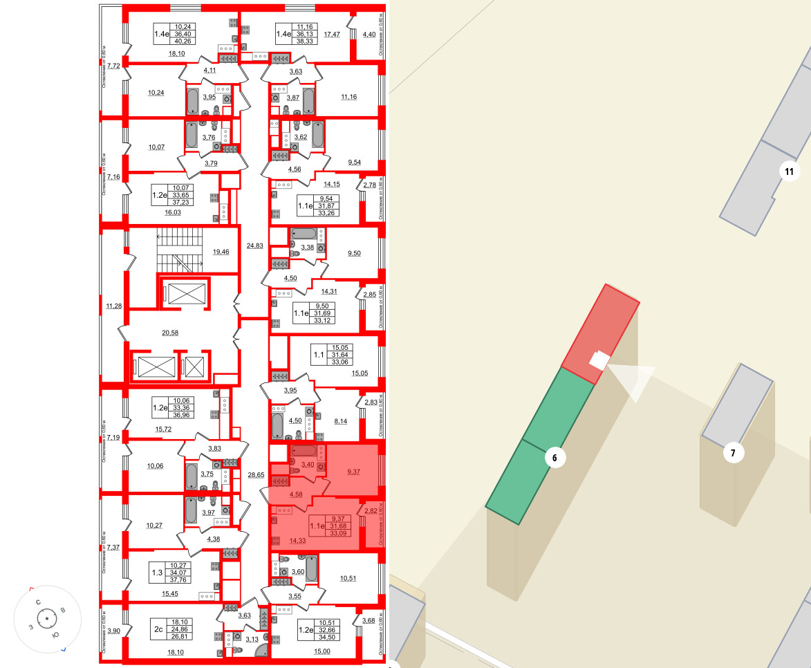 Квартира в ЖК «Город звёзд», 1 комнатная, 31.68 м², 11 этаж