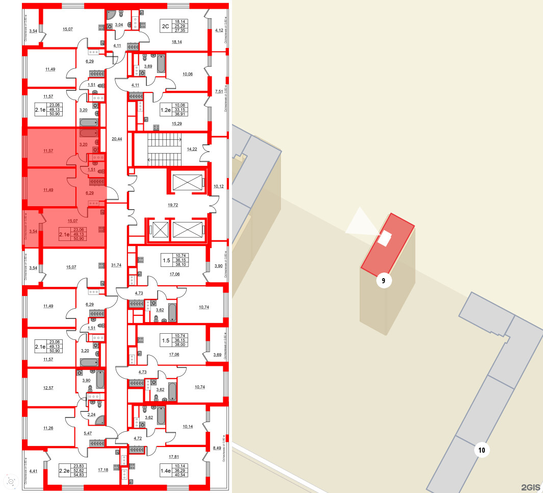 Квартира в ЖК «Город звёзд», 2 комнатная, 49.13 м², 19 этаж