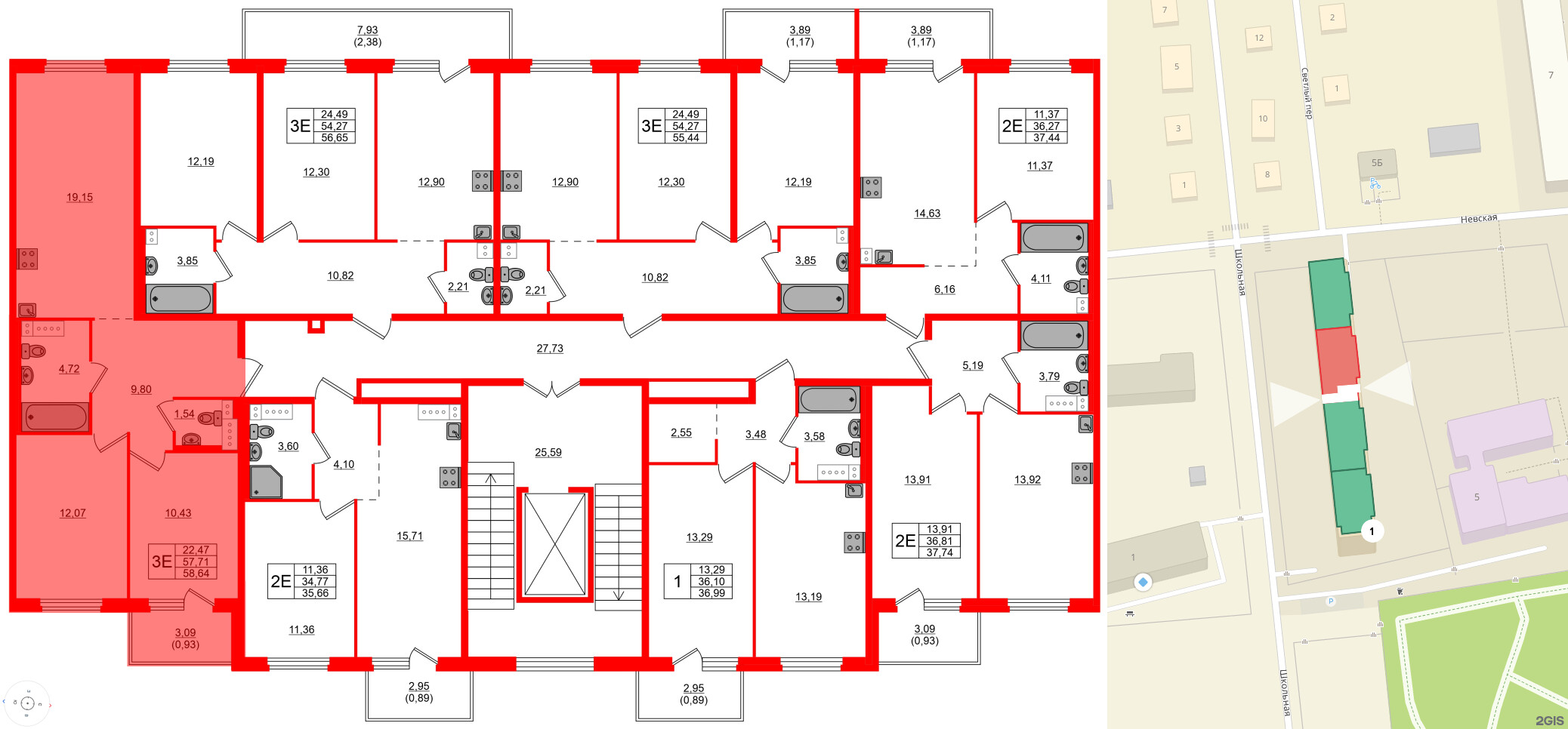 Квартира в ЖК «Дубровка. Park», 2 комнатная, 58.64 м², 2 этаж