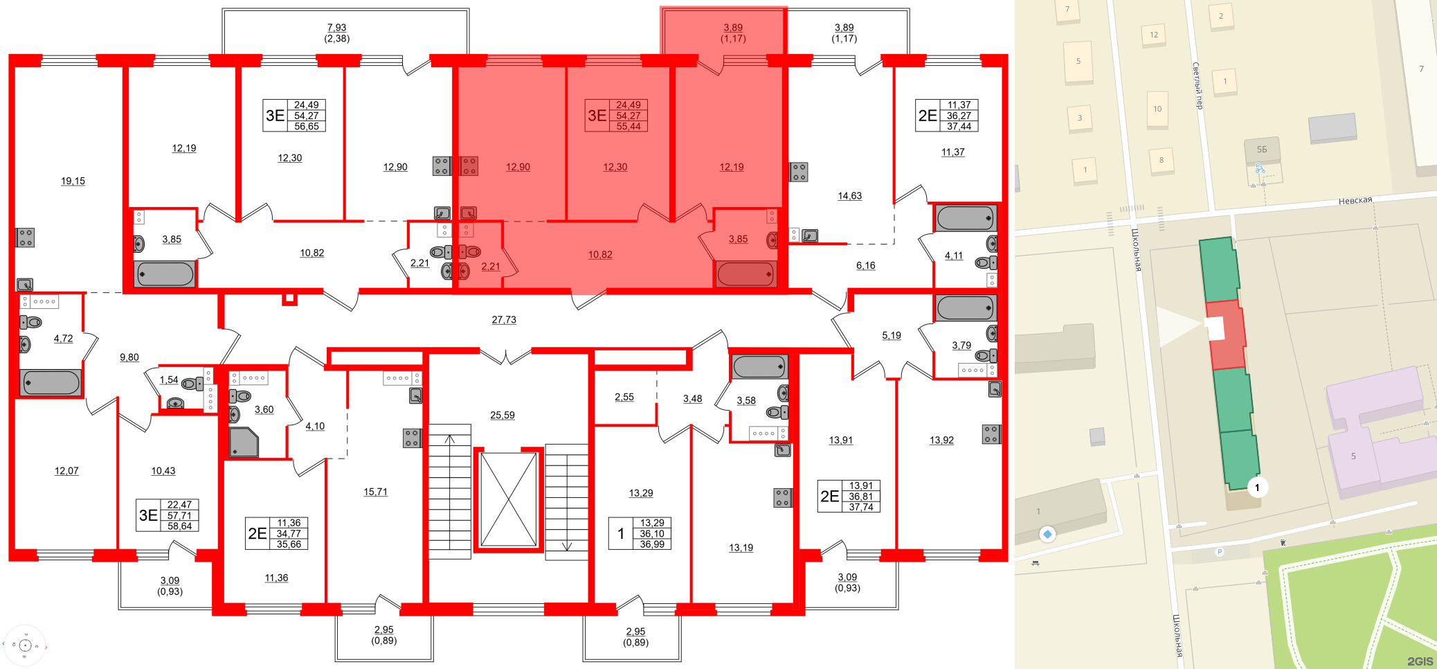 Квартира в ЖК «Дубровка. Park», 2 комнатная, 55.44 м², 2 этаж