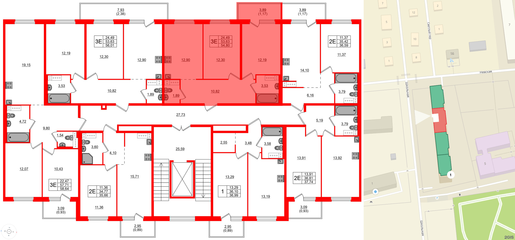 Квартира в ЖК «Дубровка. Park», 2 комнатная, 54.8 м², 4 этаж