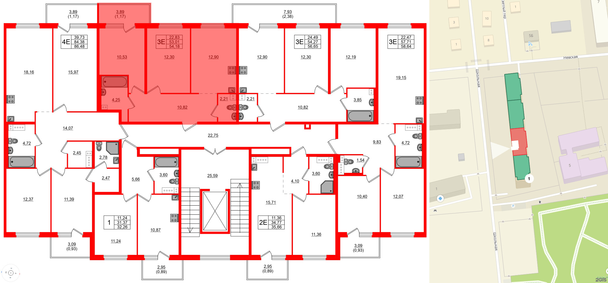 Квартира в ЖК «Дубровка. Park», 2 комнатная, 54.18 м², 2 этаж