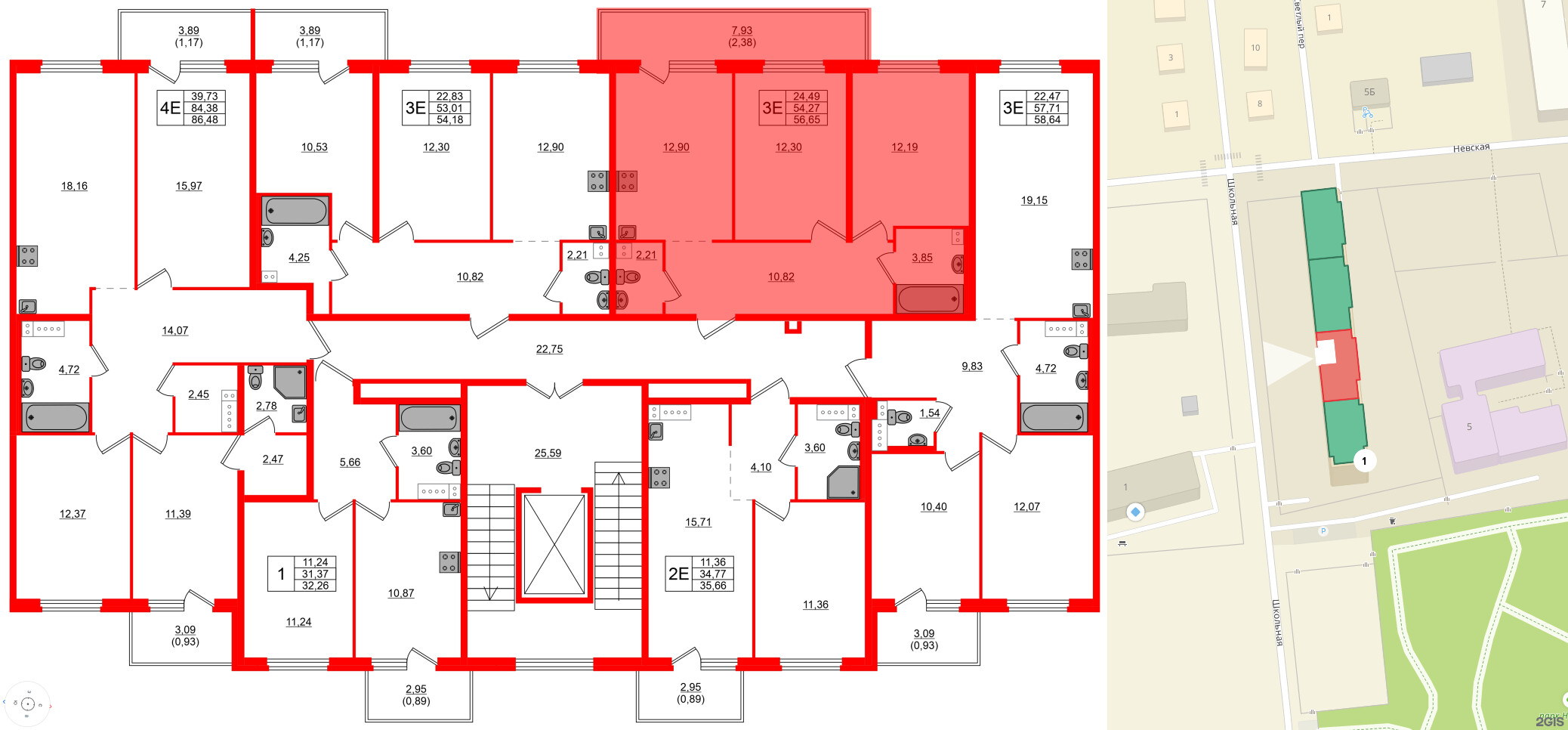 Квартира в ЖК «Дубровка. Park», 2 комнатная, 56.65 м², 2 этаж