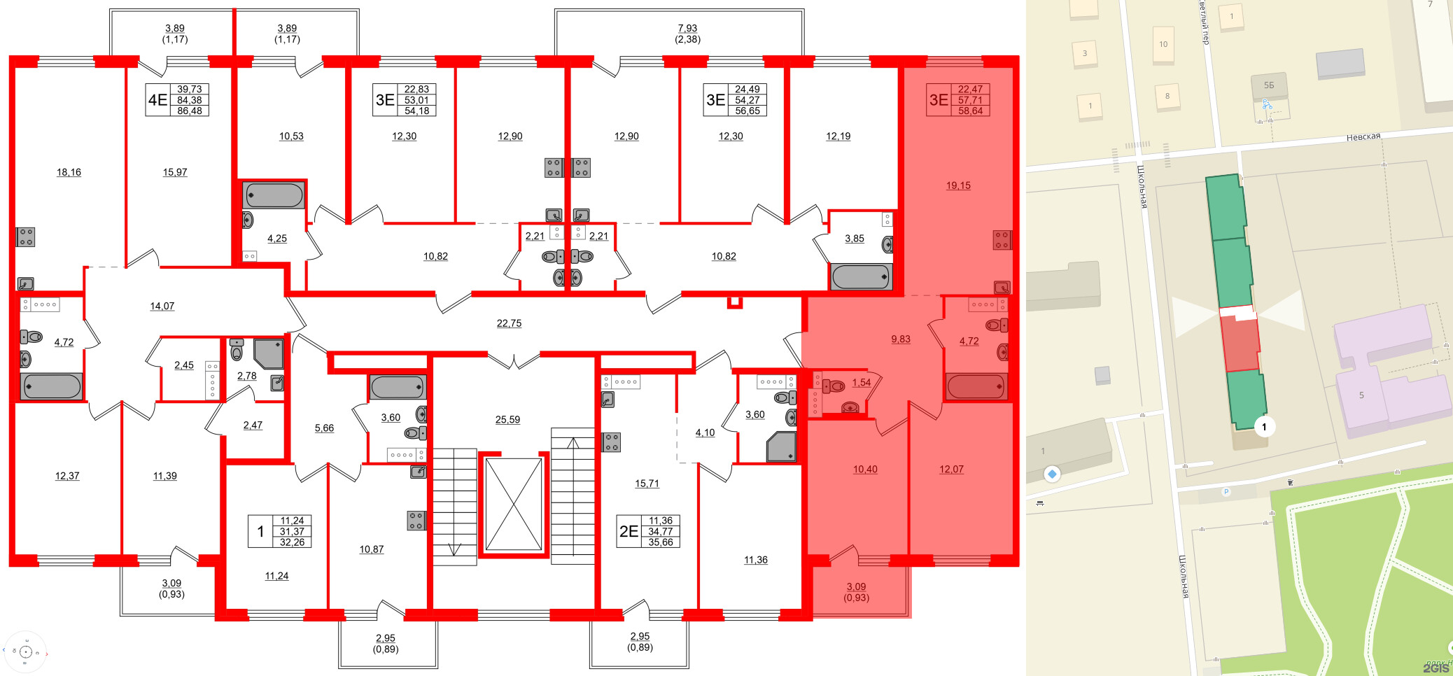 Квартира в ЖК «Дубровка. Park», 2 комнатная, 58.64 м², 2 этаж