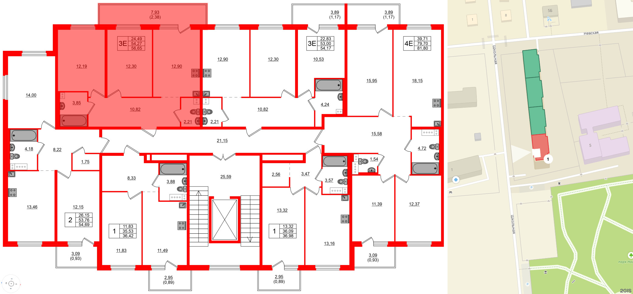 Квартира в ЖК «Дубровка. Park», 2 комнатная, 56.65 м², 2 этаж