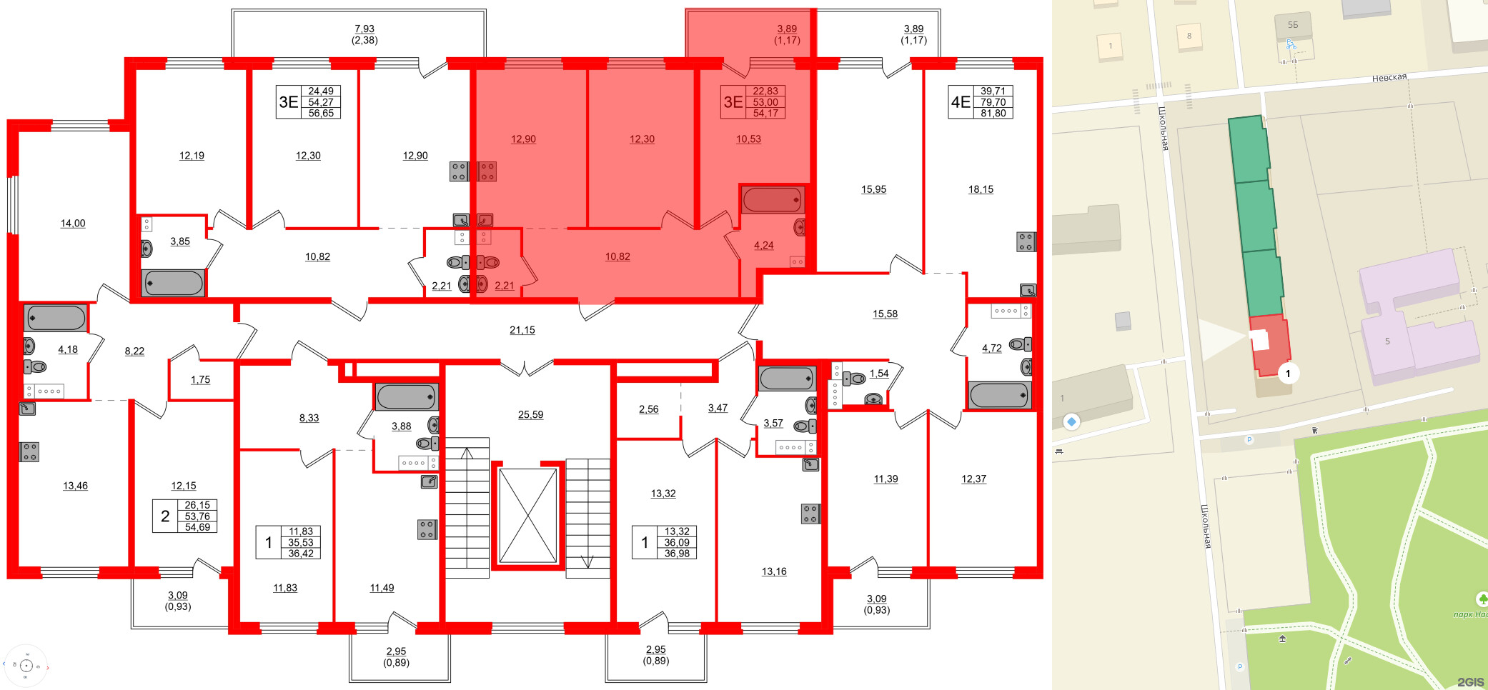 Квартира в ЖК «Дубровка. Park», 2 комнатная, 54.17 м², 2 этаж