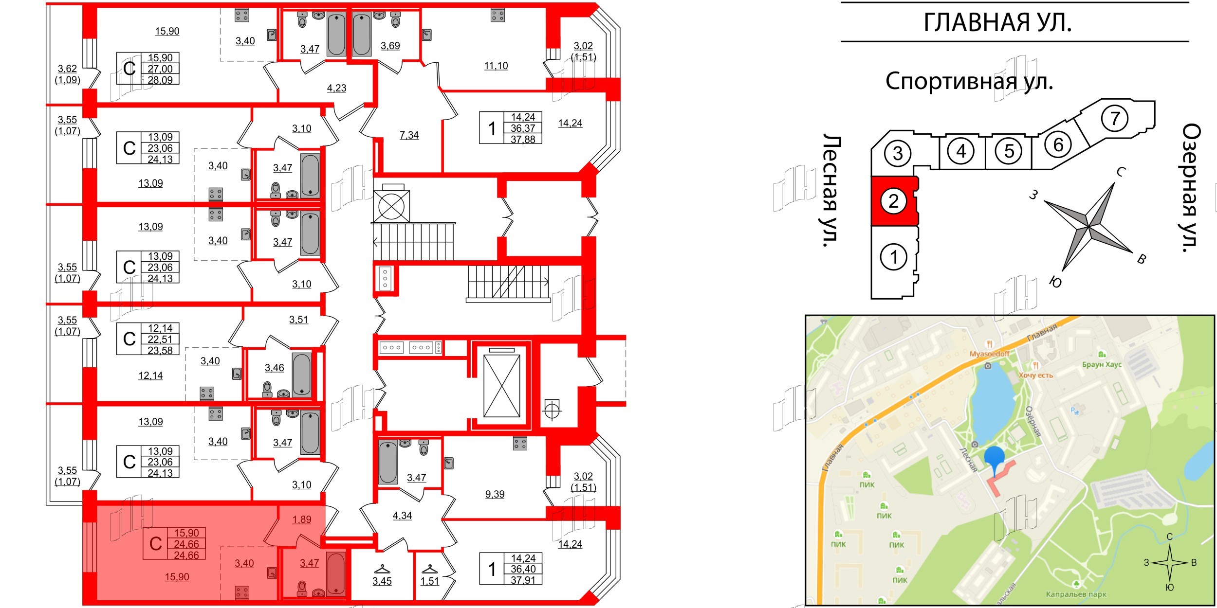 Квартира в ЖК Капральский, студия, 24.66 м², 1 этаж