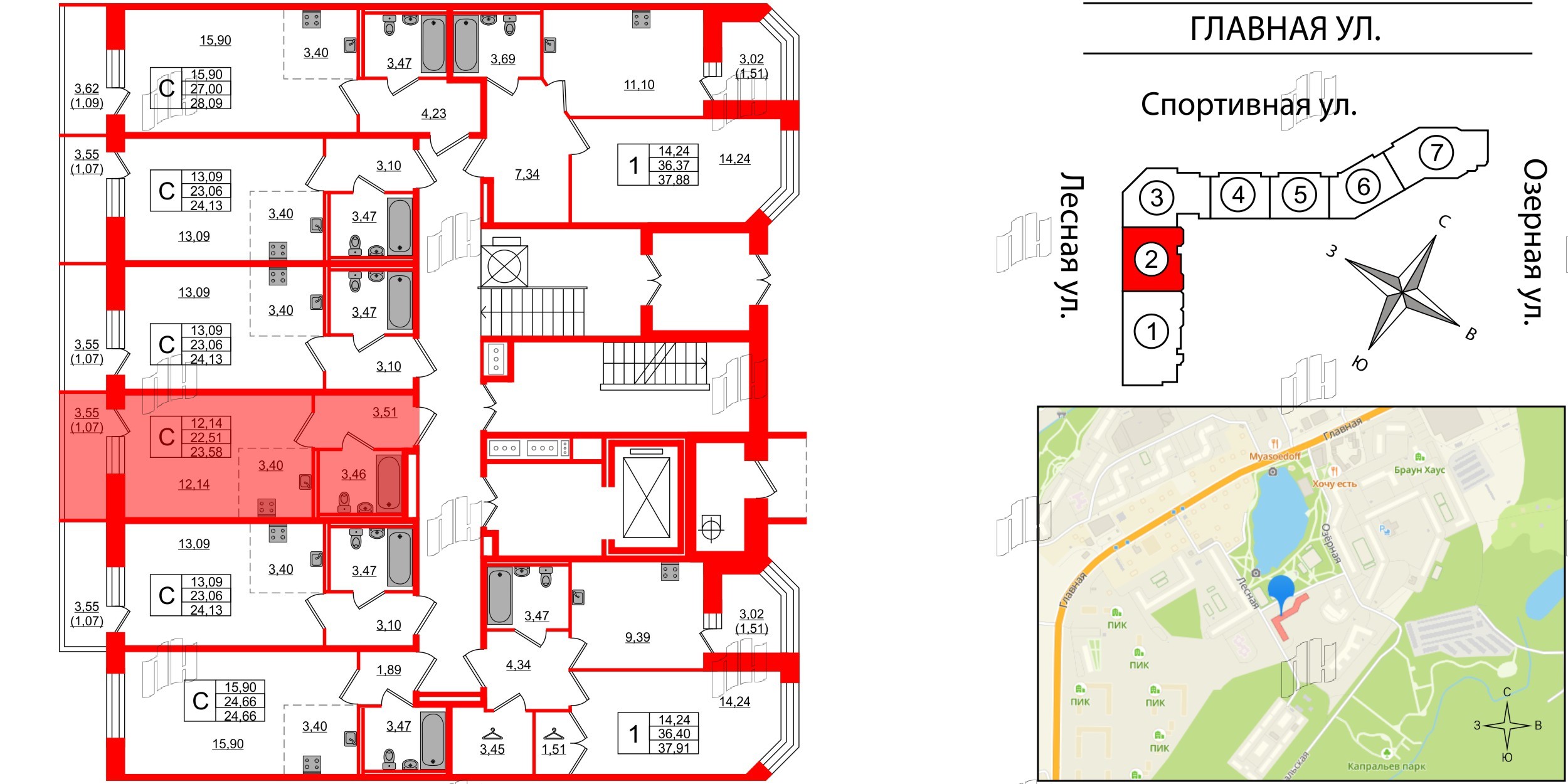 Квартира в ЖК Капральский, студия, 23.58 м², 1 этаж
