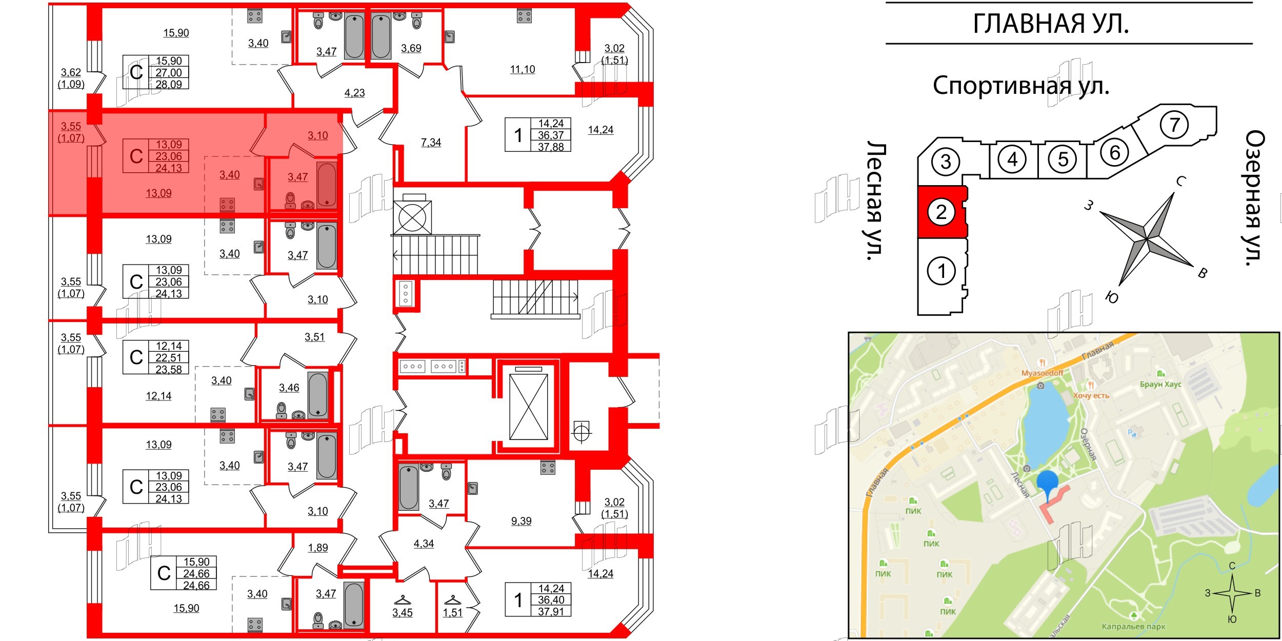 Квартира в ЖК Капральский, студия, 24.13 м², 1 этаж