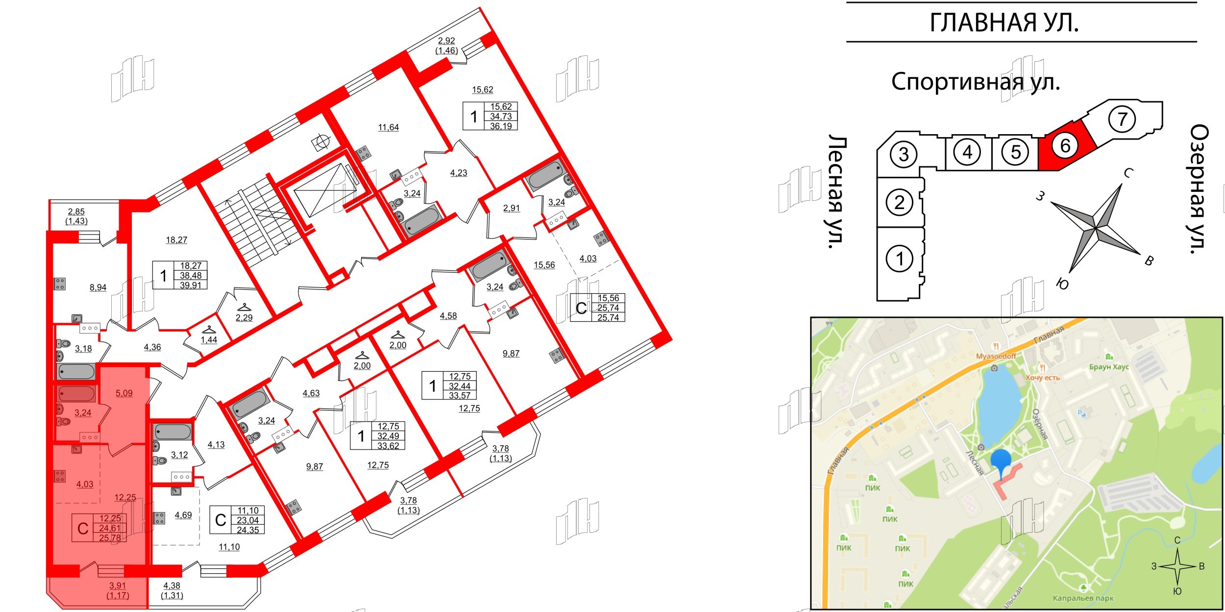 Квартира в ЖК Капральский, студия, 25.78 м², 2 этаж