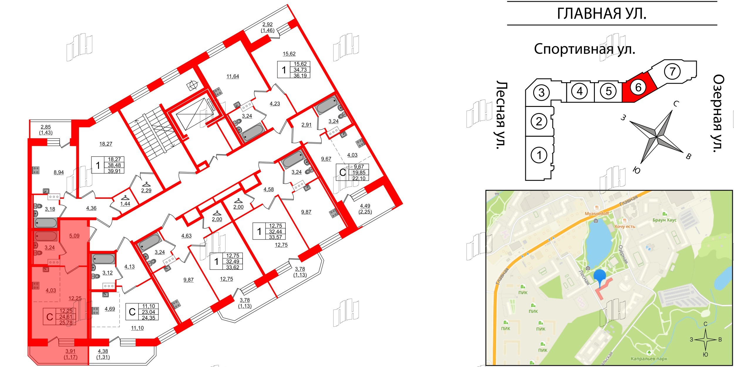 Квартира в ЖК Капральский, студия, 25.78 м², 7 этаж